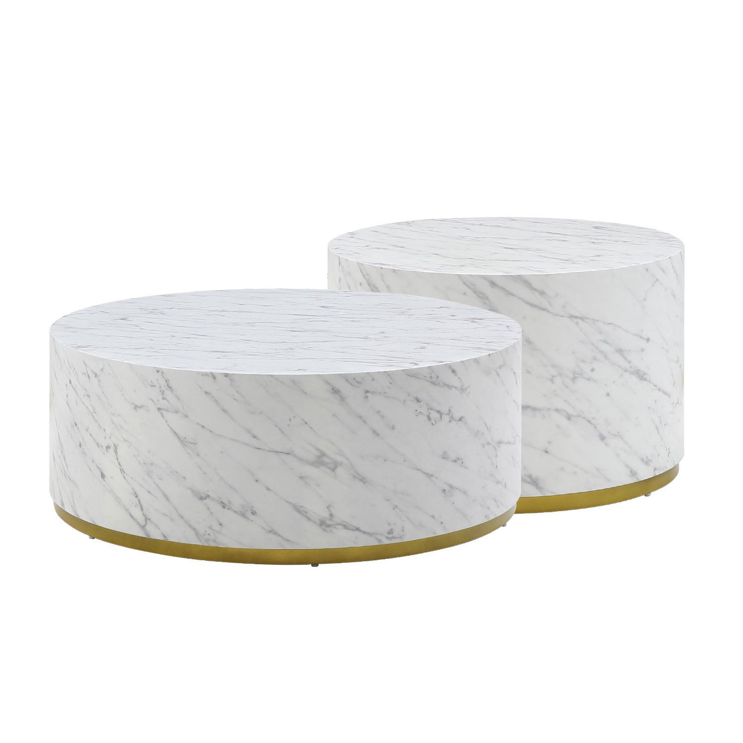 Elegant White Marble Coffee Table with Gold Metal Base