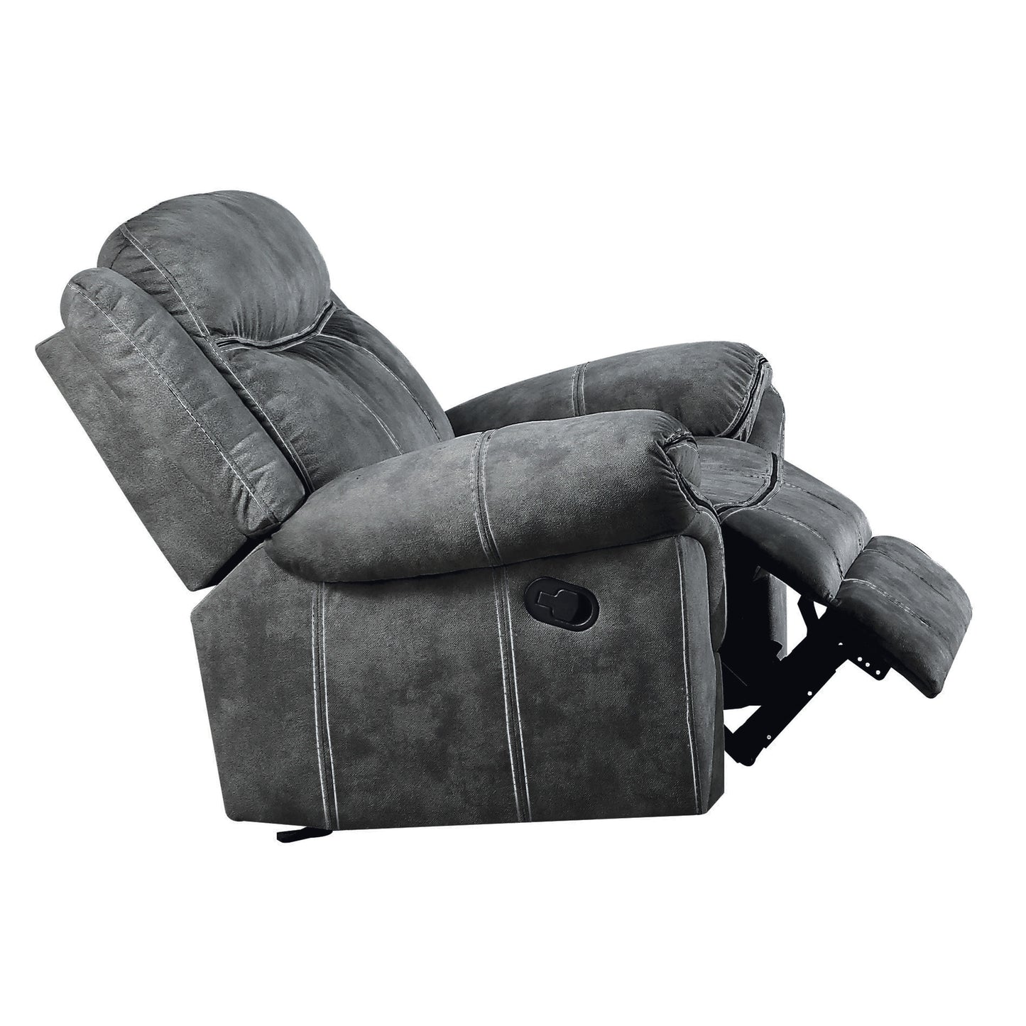 Luxurious Two-Tone Gray Velvet Glider Recliner with Pillow Top Armrest