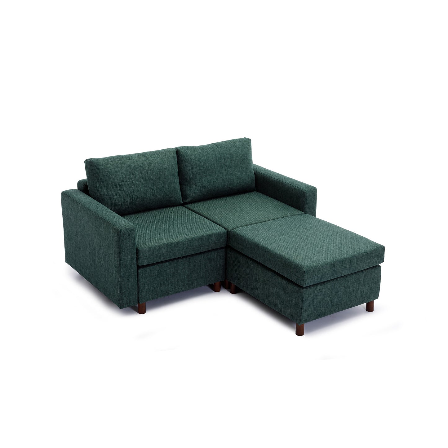 2-Seater Modular Sectional Sofa Set with 2 Ottoman, Non-Removable Cushions, Green