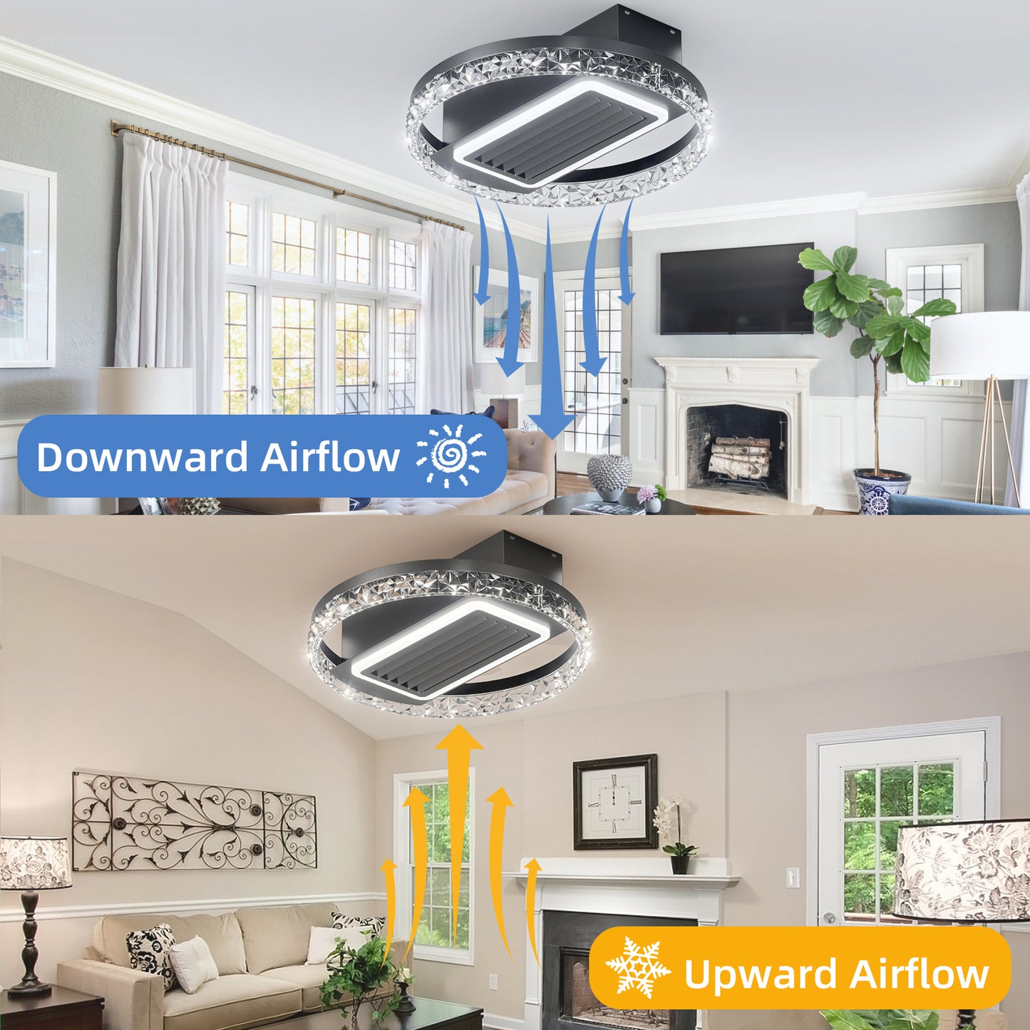 Modern 20-inch Leafless Ceiling Fan with Remote Control and Reversible Motor