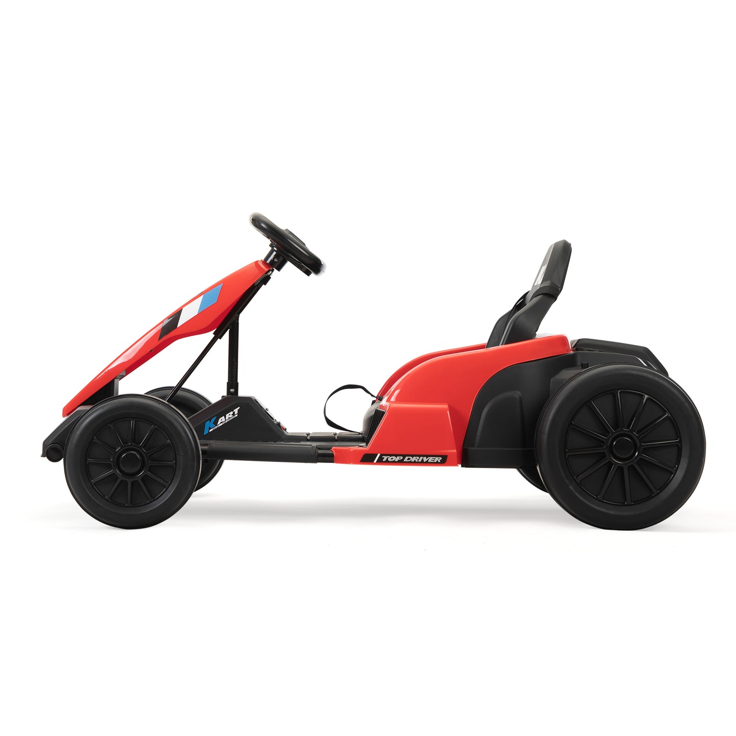 24V Electric Kids Go Kart with Music, Horn, and Safety Protectors, Red and Black