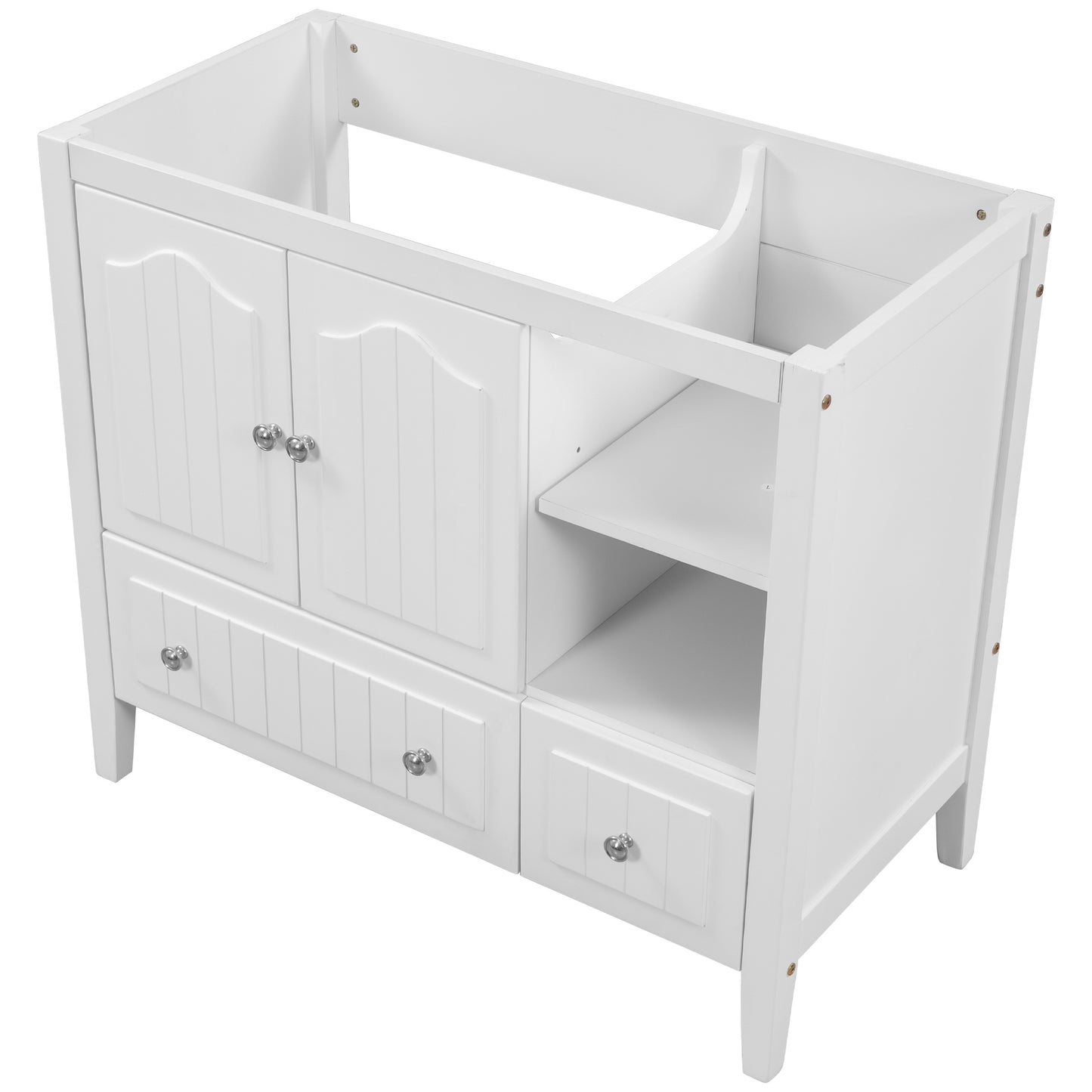 36" Bathroom Vanity Base Only, Solid Wood Frame and MDF Boards, White