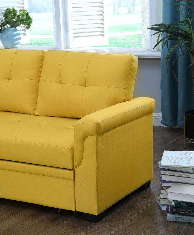 Lucca Yellow Linen Sleeper Sectional Sofa with Reversible Storage Chaise