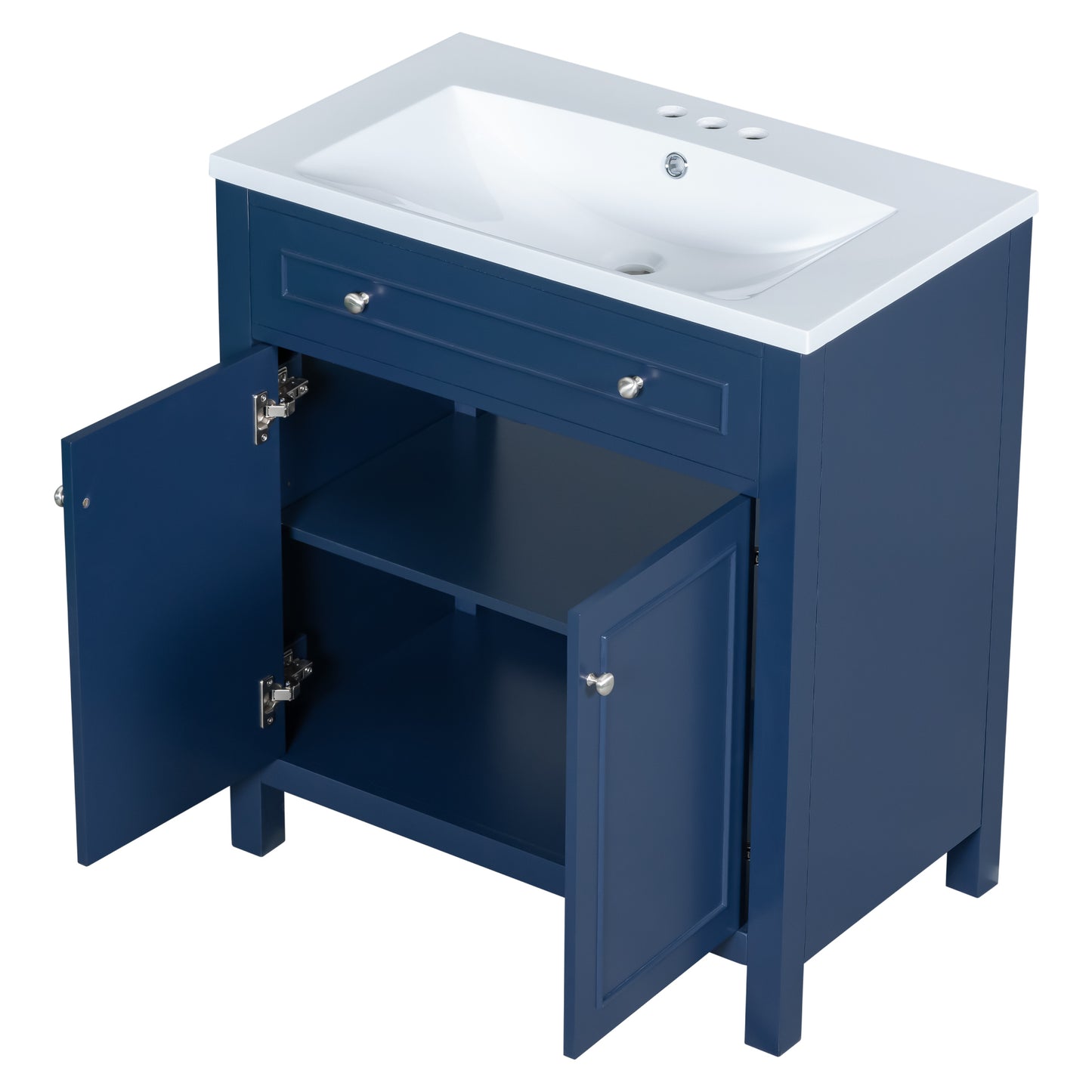 30" Bathroom Vanity Cabinet with Sink Top, Bathroom Storage Cabinet with Two Doors and Adjustable Shelf, Blue