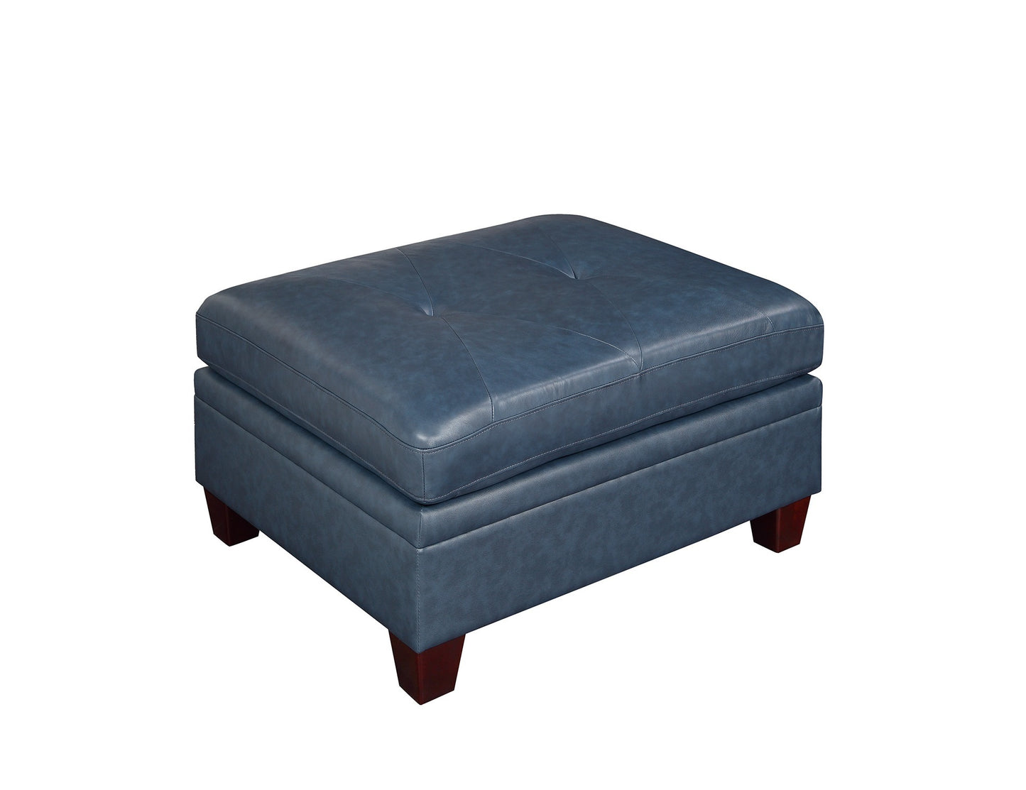 Ink Blue Genuine Leather Modular Sofa Set with Tufted Back and Ottoman