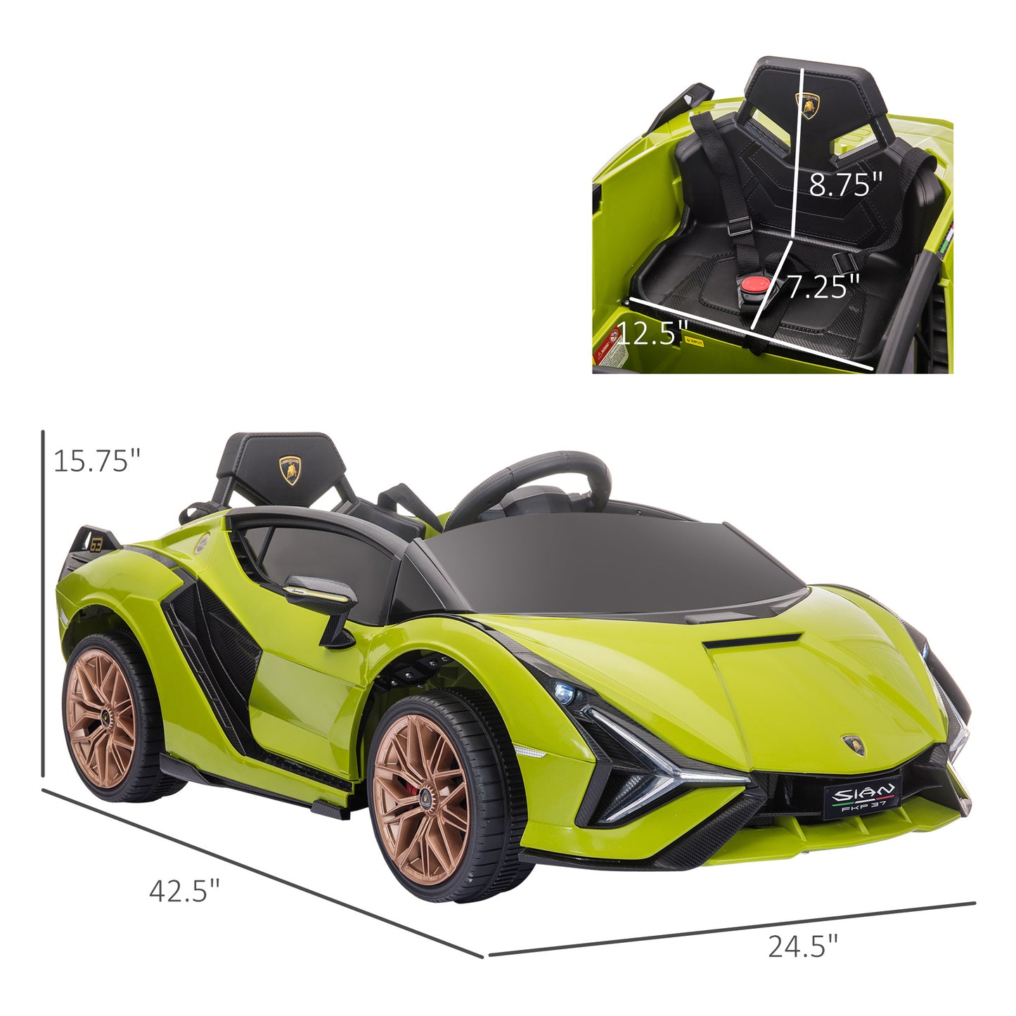 Aosom Lamborghini SIAN Licensed Kids Ride On Car, 12V Battery Powered Electric Sports Car Toy with Remote Control, Horn, Music, & Headlights for 3-5 Years Old， Green