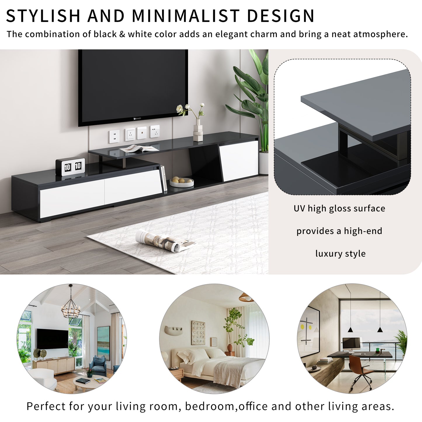 Sleek Rectangle Extendable TV Stand with Ample Storage for TVs Up to 100''