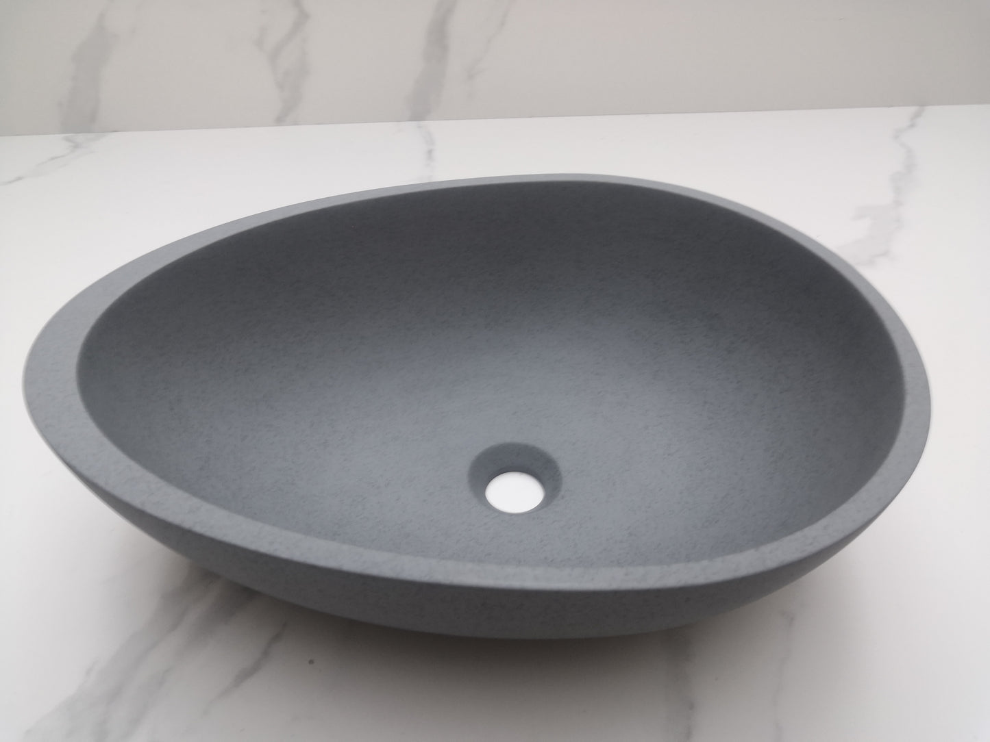 Egg shape Concrete Vessel Bathroom Sink Handmade Concreto Stone Basin Counter Freestanding  Bathroom Vessel  Sink in Grey without  Faucet and Drain