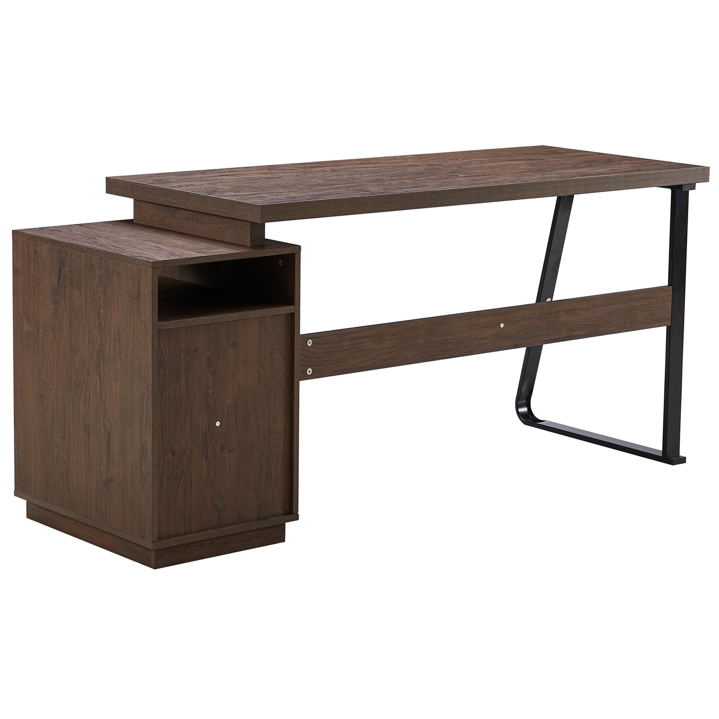 65-Inch Brown Writing Desk with File Cabinet and Drawer Storage