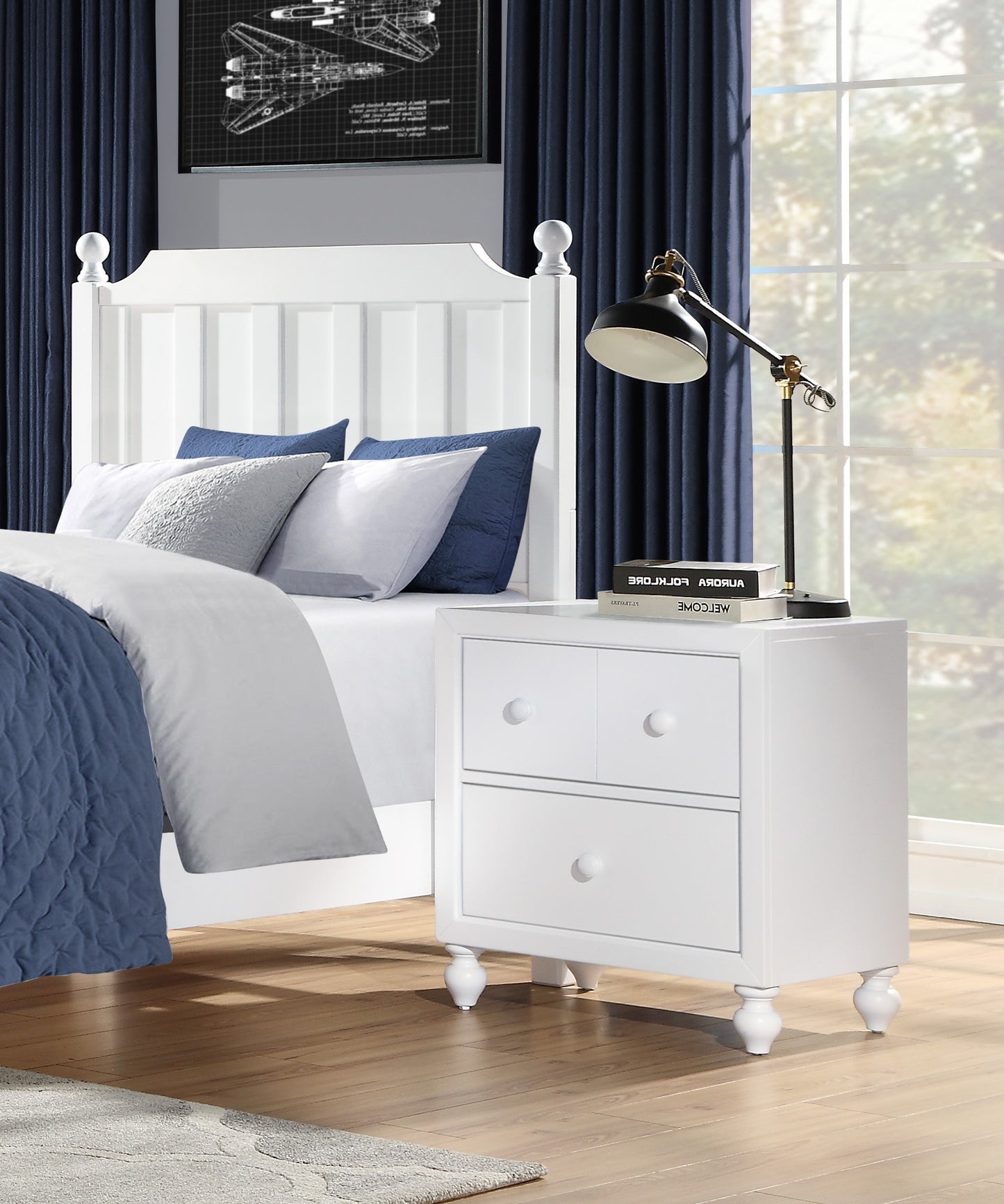 Transitional Look White Finish 1pc Nightstand of Drawers Wood knobs Turned Feet Modern Bedroom Furniture