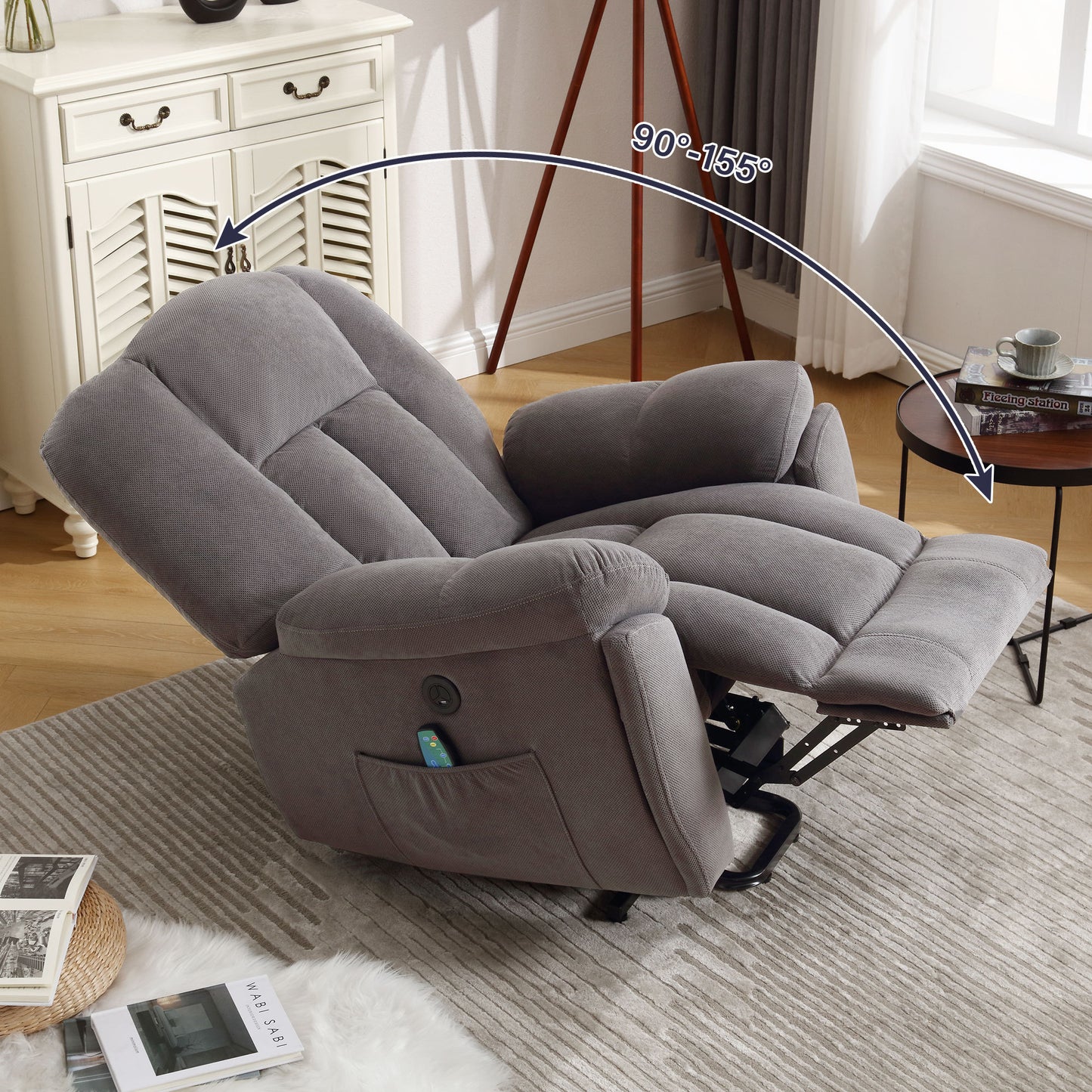 Electric Power Lift Recliner Chair with Heat and Massage - Grey