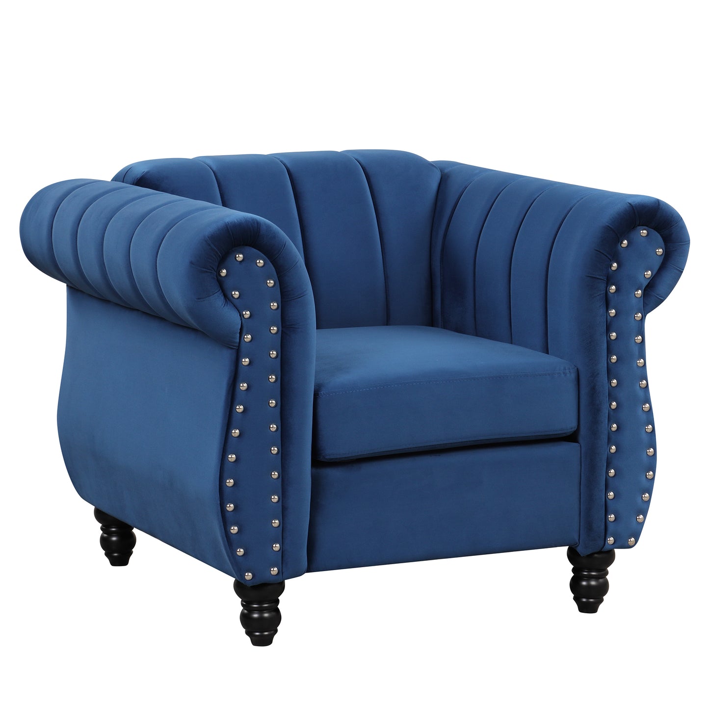 39 Modern Blue Upholstered Sofa with Buttoned Backrest