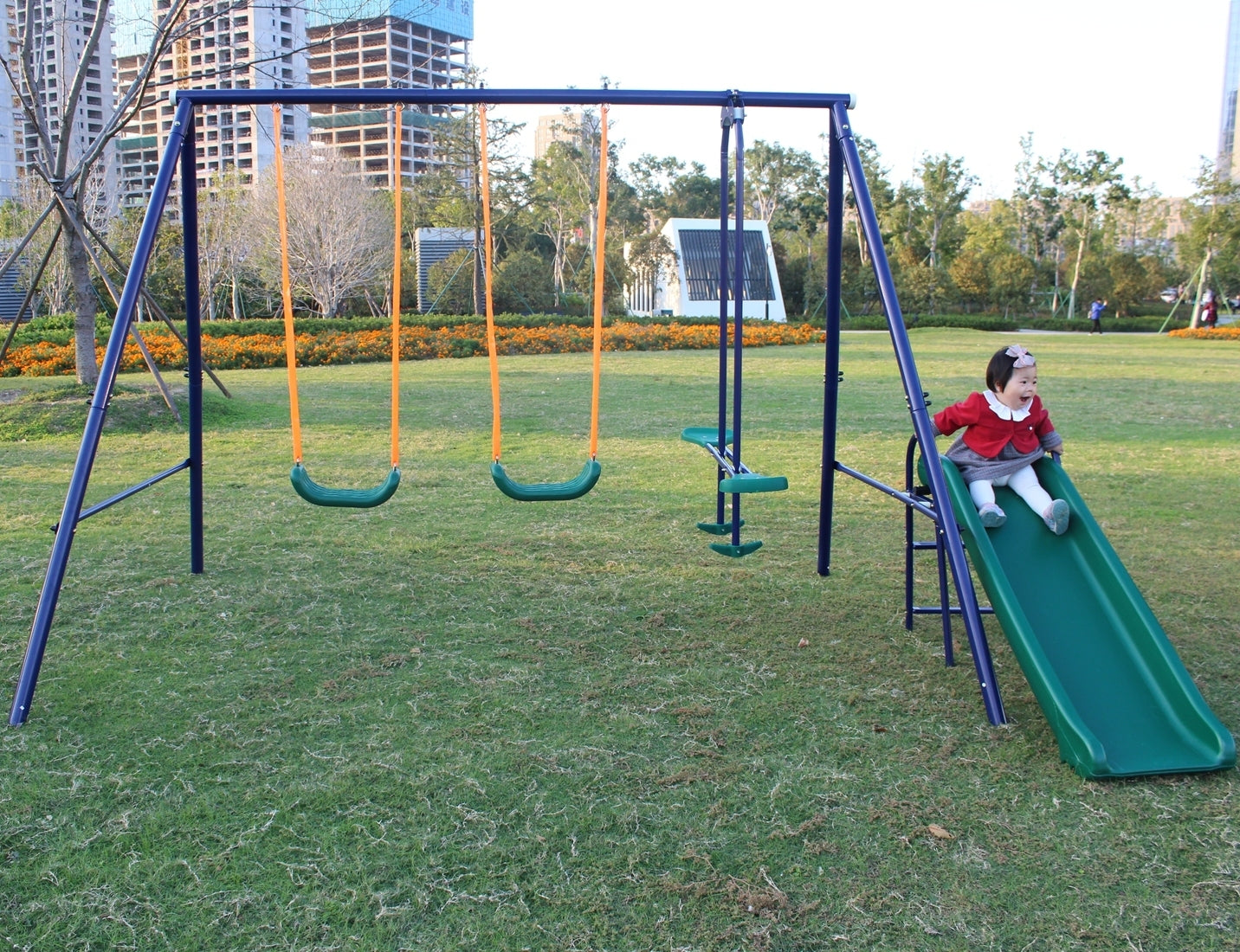 A-Frame Metal Swing Set with Slide and Color Options