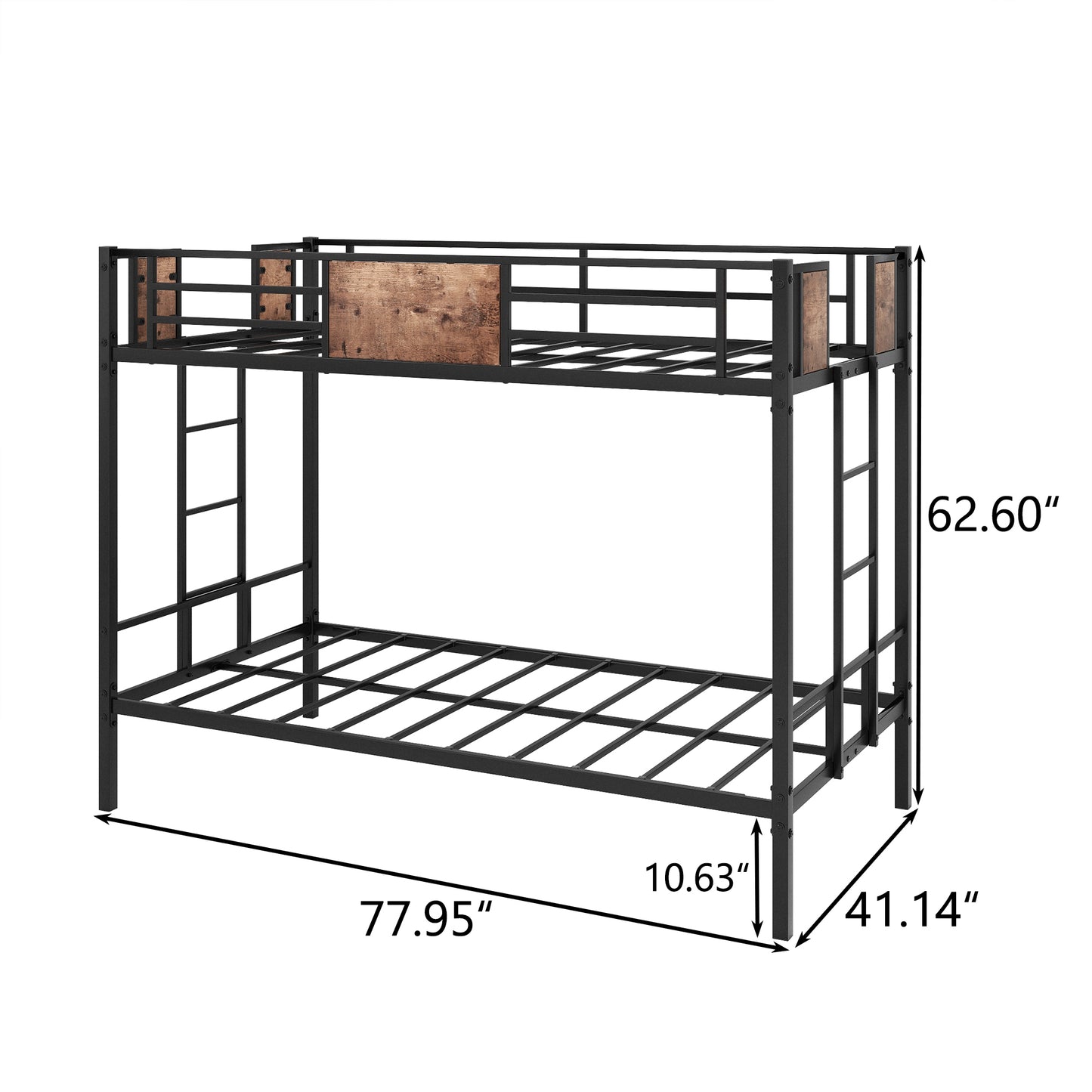 Metal Twin Over Twin Bunk Bed with Ladder, Guardrail, and Storage Space