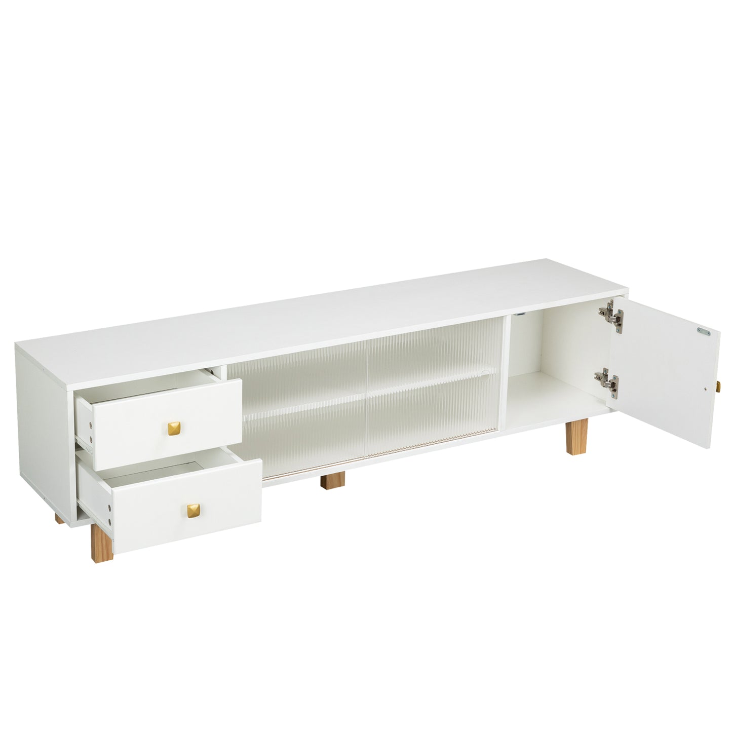 White Entertainment Stand with LED Light, Sliding Door, and Storage Drawers