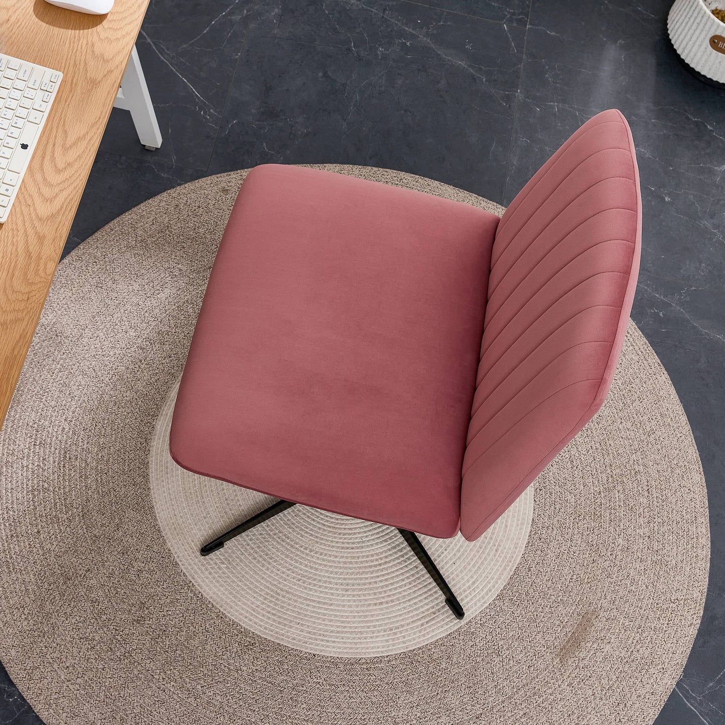 Pink Velvet Material. Home Computer Chair Office Chair Adjustable 360 °Swivel Cushion Chair With Black Foot Swivel Chair Makeup Chair Study Desk Chair. No WheelsW115167384