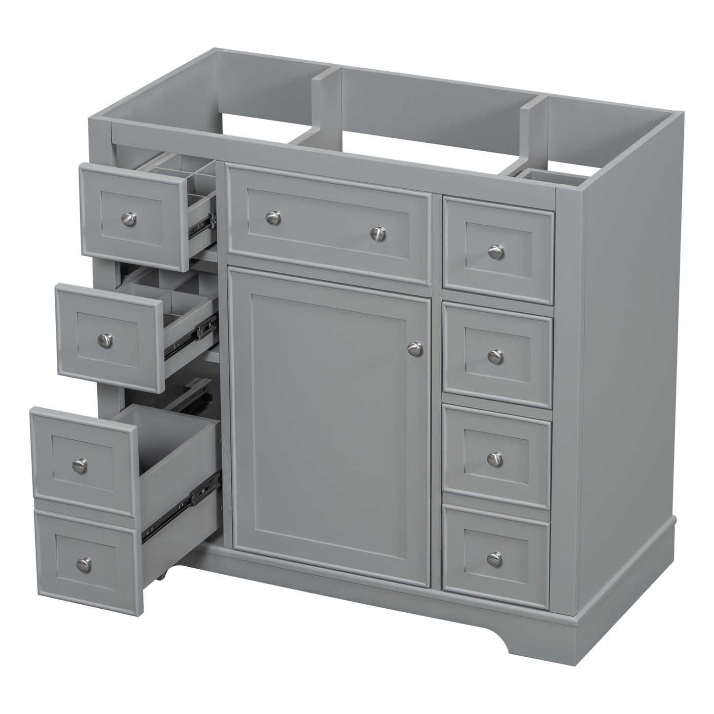 36" Bathroom Vanity without Sink, Cabinet Base Only, One Cabinet and Six Drawers, Grey