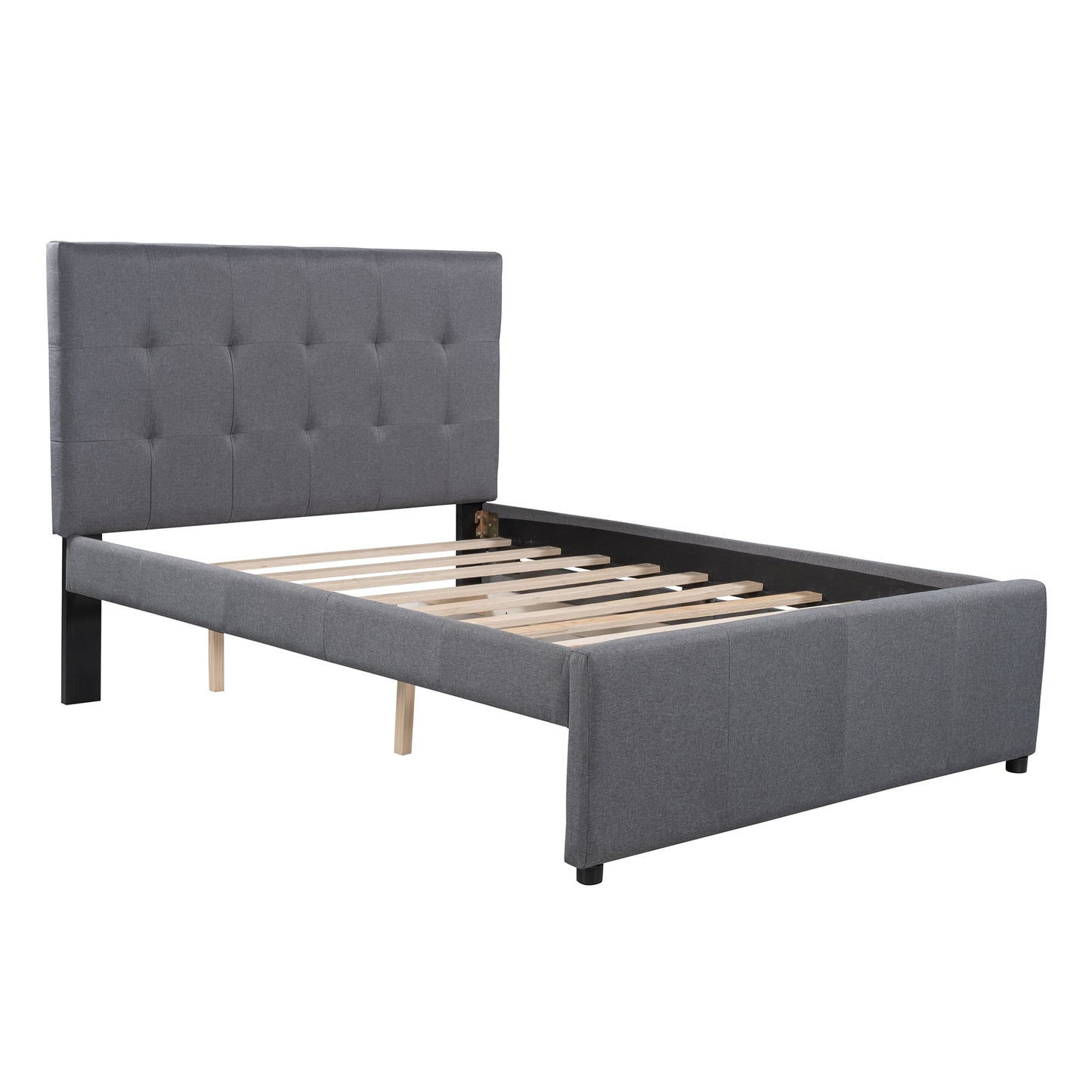 Linen Upholstered Platform Bed With Headboard and Two Drawers, Full