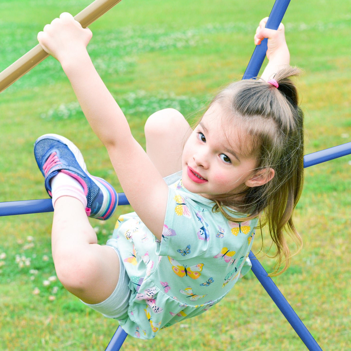 Climbing Dome with Canopy and Playmat - 10 ft Colorful Geometric Playground Jungle Gym