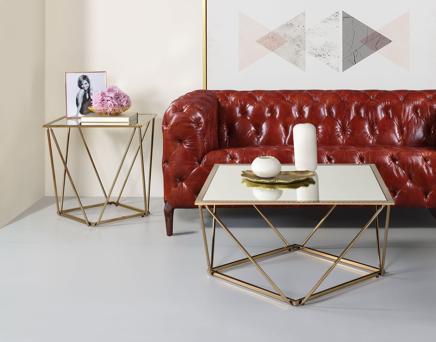 Elegant Champagne Gold Mirrored Coffee Table