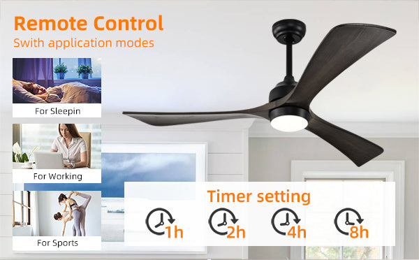 52-Inch Matte Black Ceiling Fan with Black Walnut Blades and Remote Control