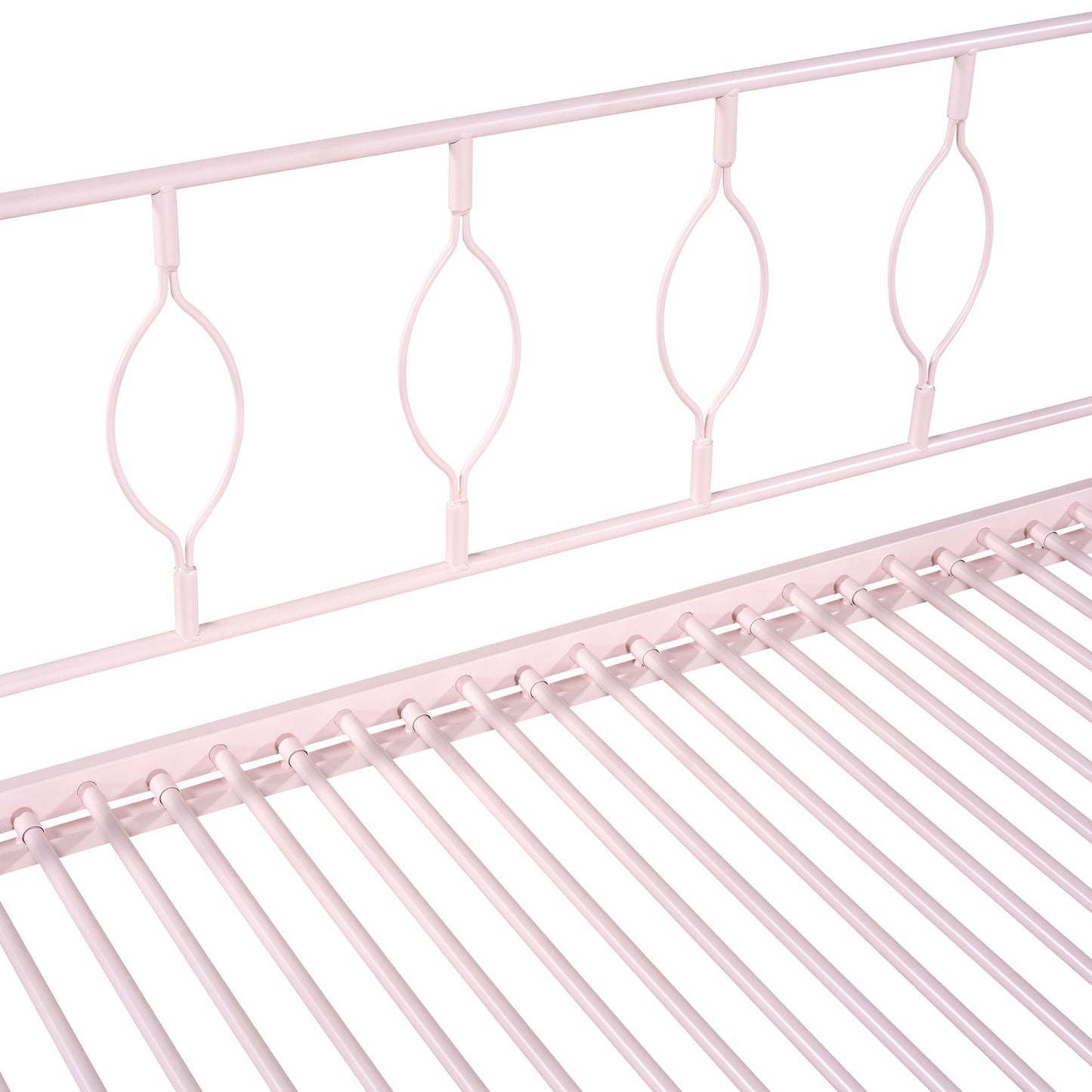 Twin Size Metal Daybed with Trundle, Daybed with Slat No Box required Pink