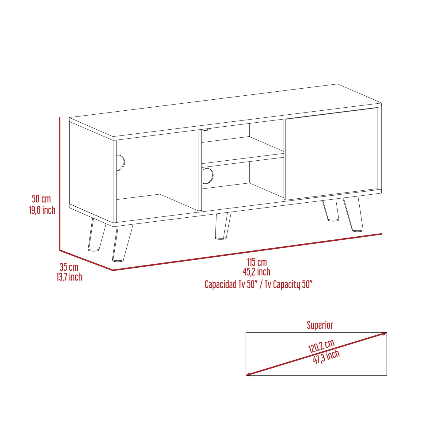 Cincinnati TV Stand with Three Shelves and Single Door Cabinet for TVs up to 57 - Black