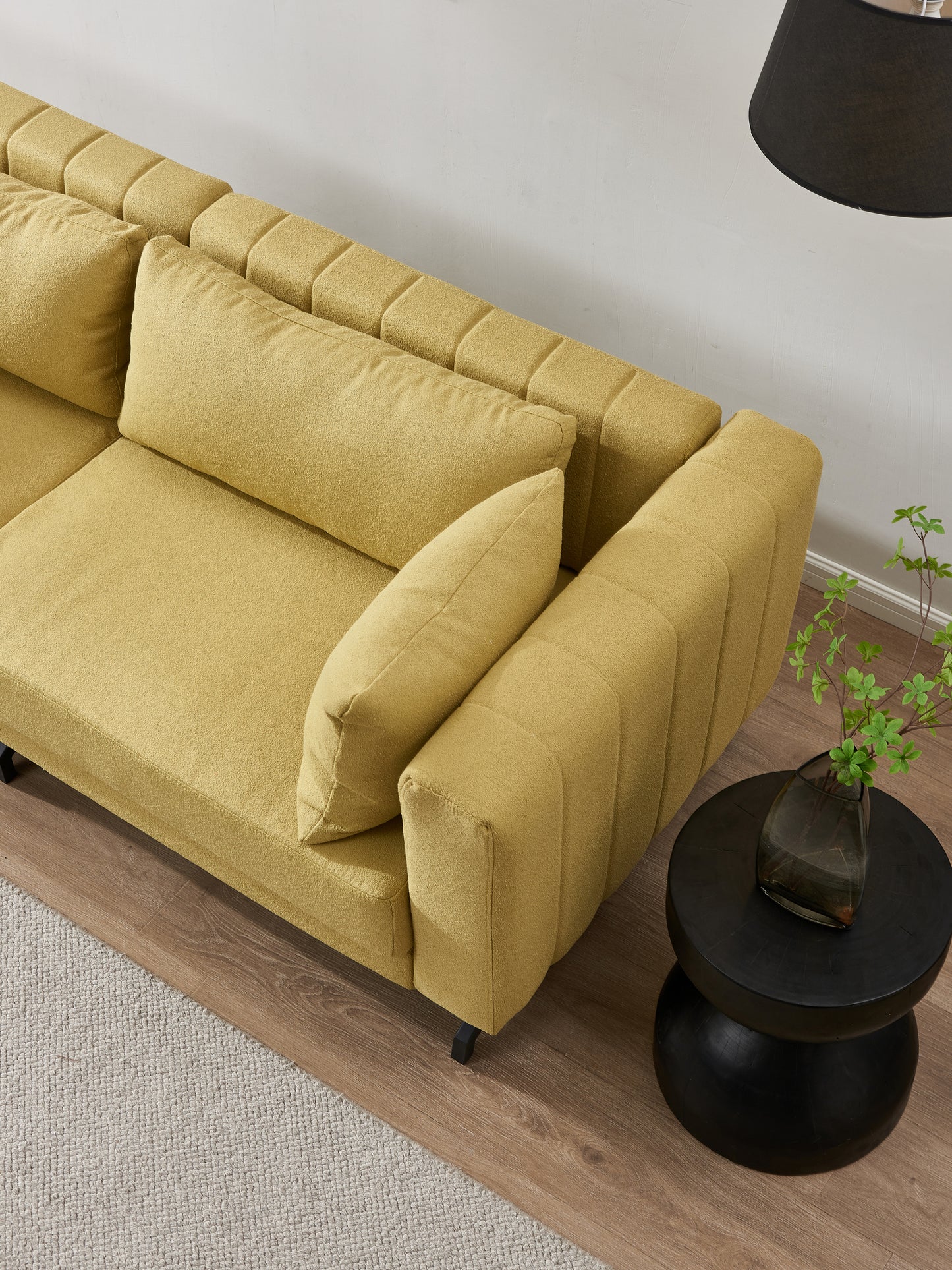 Living  Room  Sofa Couch with Metal Legs Yellow Fabric