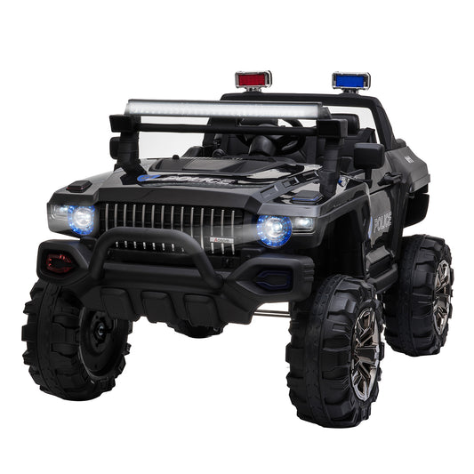 Aosom Big Size 53"L 2-Seater 12V Police Car Ride-on Truck with Remote Control and Siren, Battery-Operated Electric Car for Kids with Suspension, MP3 Player, Lights, Music, Horn, Black