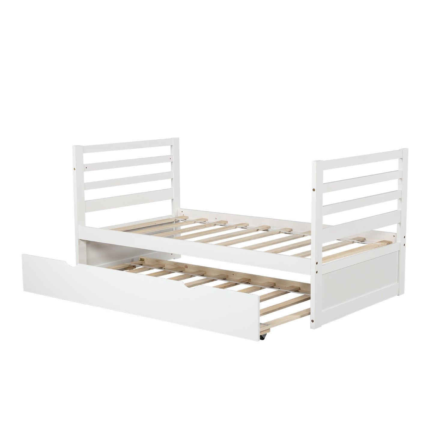 Kids Solid Hardwood Twin Bunk Bed Set with Trundle Bed and Safety Features