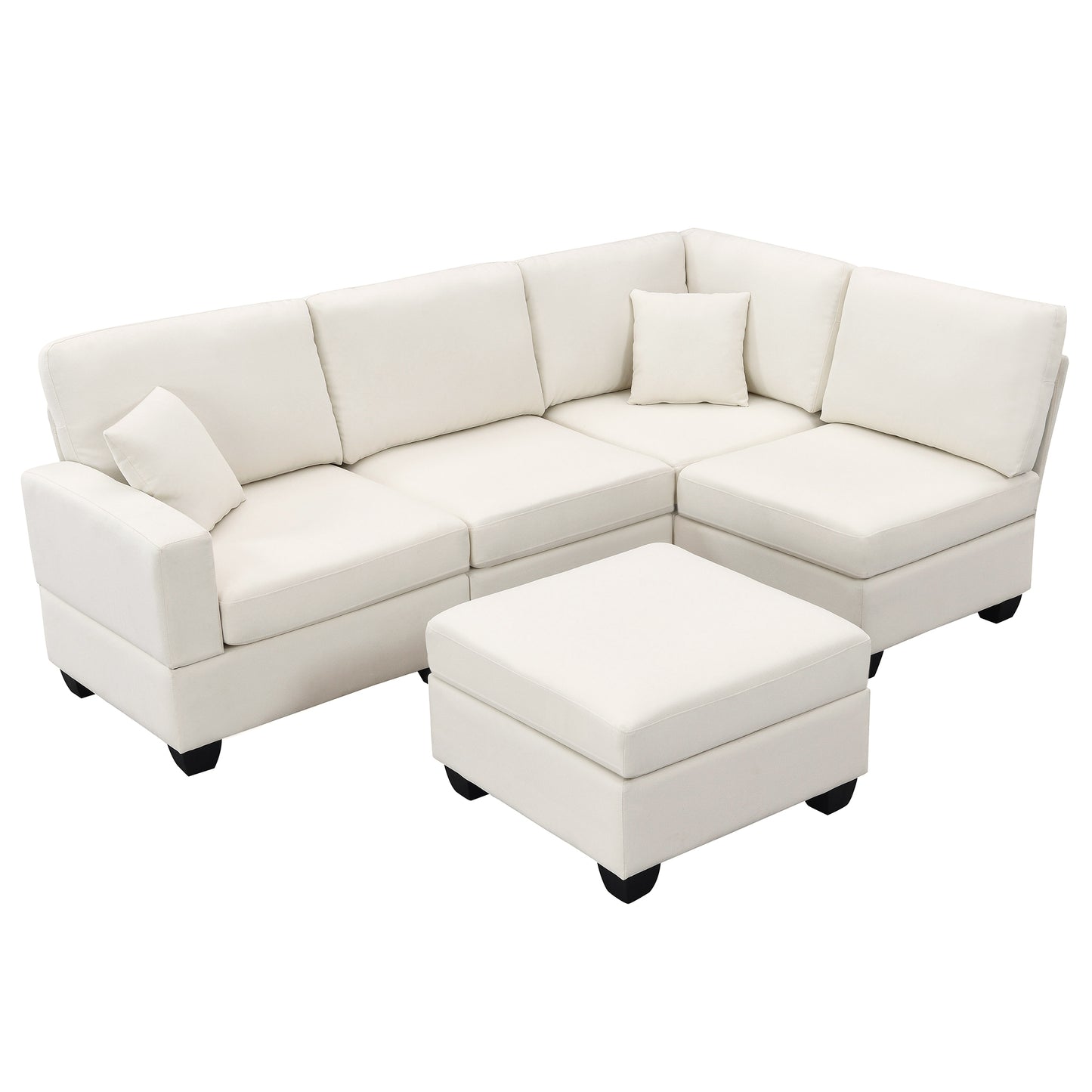 Contemporary 5-Seat L-Shaped Linen Sectional Sofa Set with Convertible Ottoman