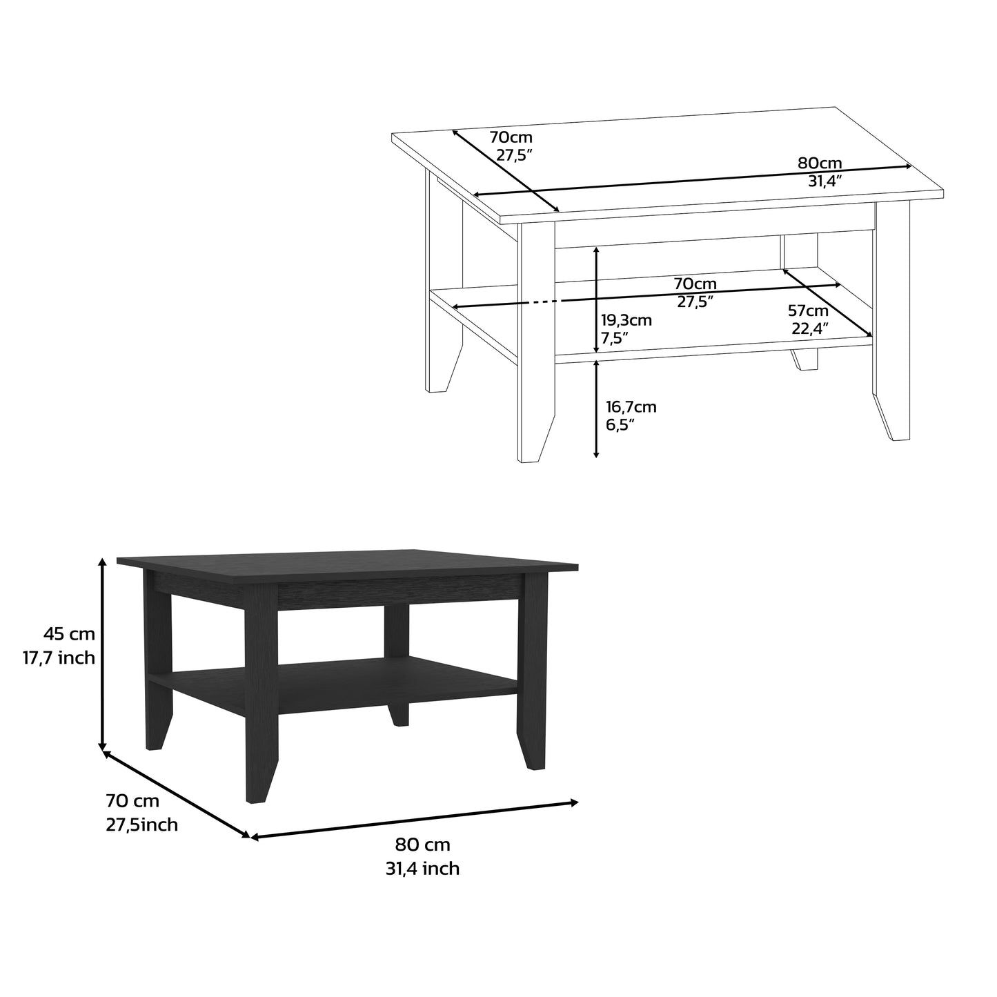 San Jose Coffee Table with Black Wengue Finish and Storage Shelf