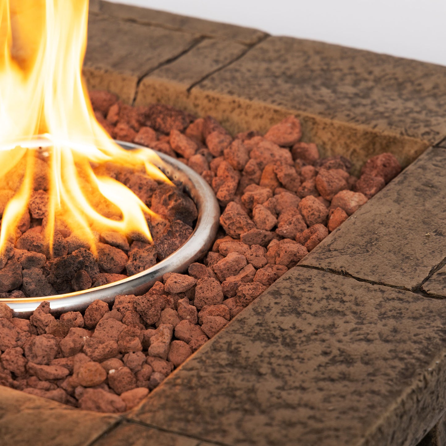 Faux Stone Propane Fire Pit Table with Adjustable Flame and Lava Rocks