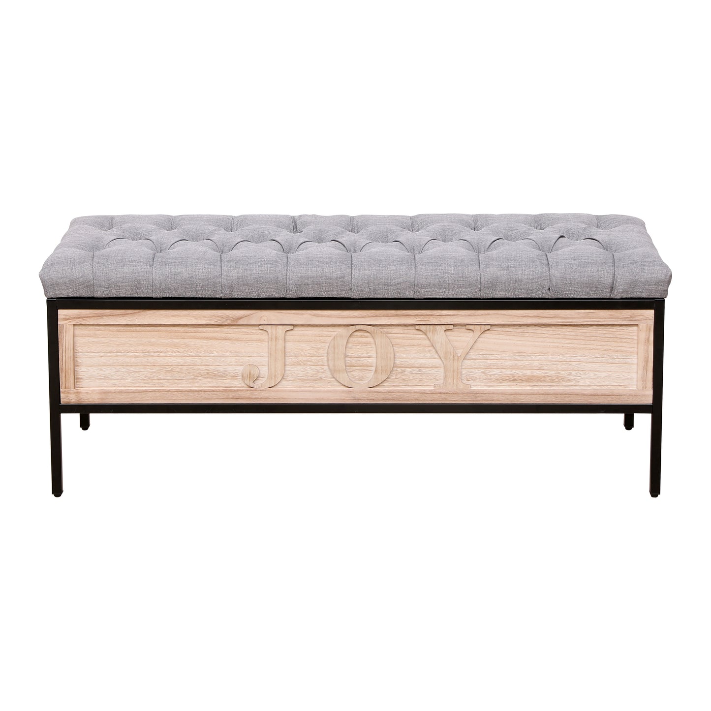 48'' Storage Bench Linen Upholstered End of Bed Storage Benches with Button Tufted Wooden JOY Ottoman for Bedroom, Living Room (Gray)