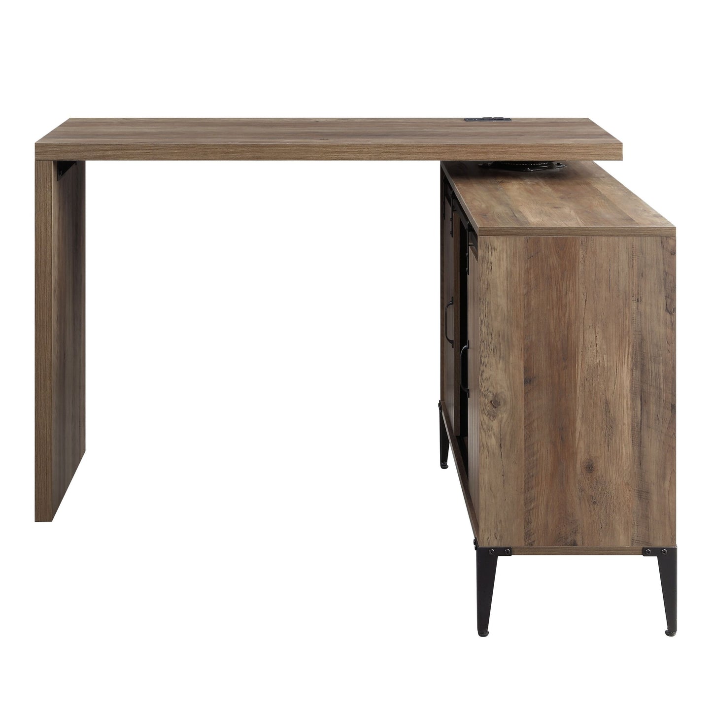 Rustic Oak Writing Desk with USB Port and Sliding Barn Door