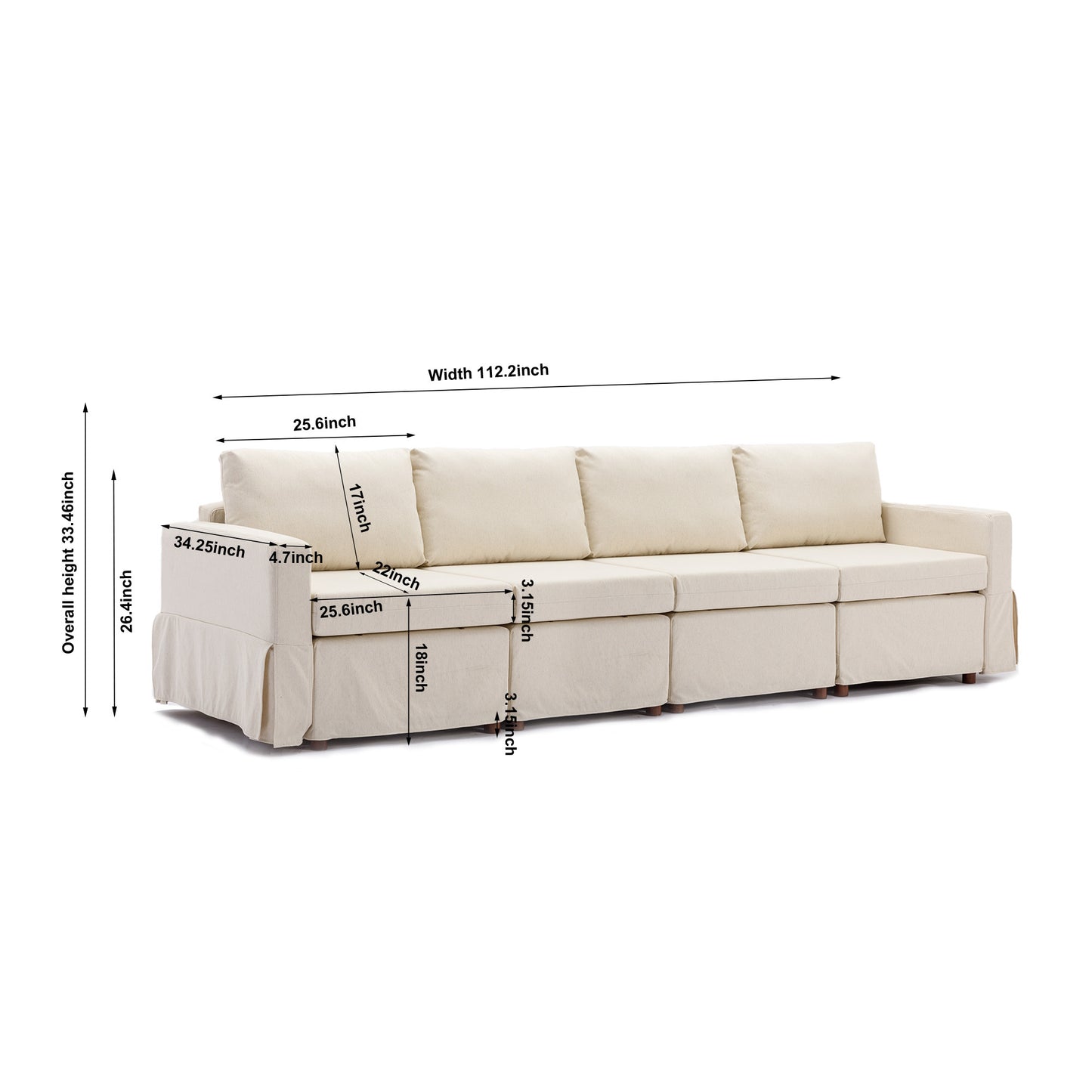 Elegant Cream Modular Sectional Sofa with Ottoman and Washable Cushions