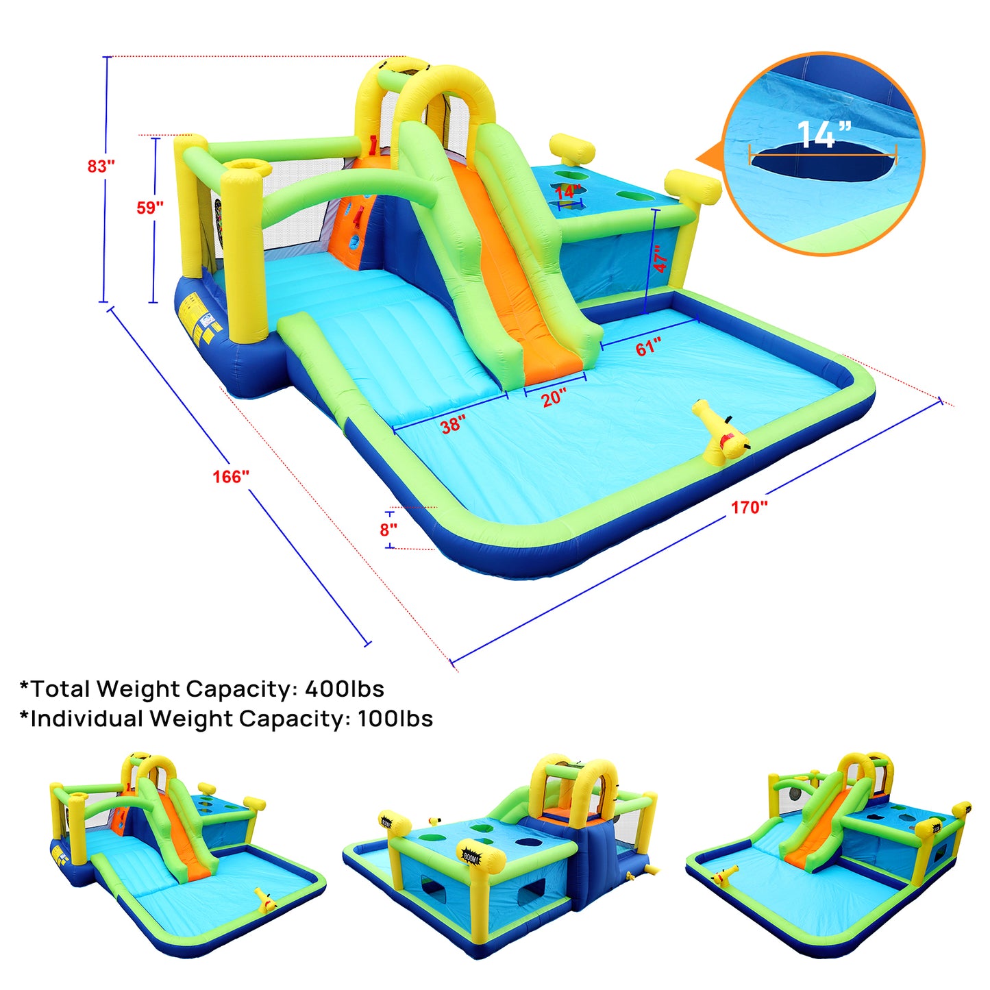 7-in-1 Inflatable Water Park Bouncer with Whack-a-Mole Games and Splash Pool