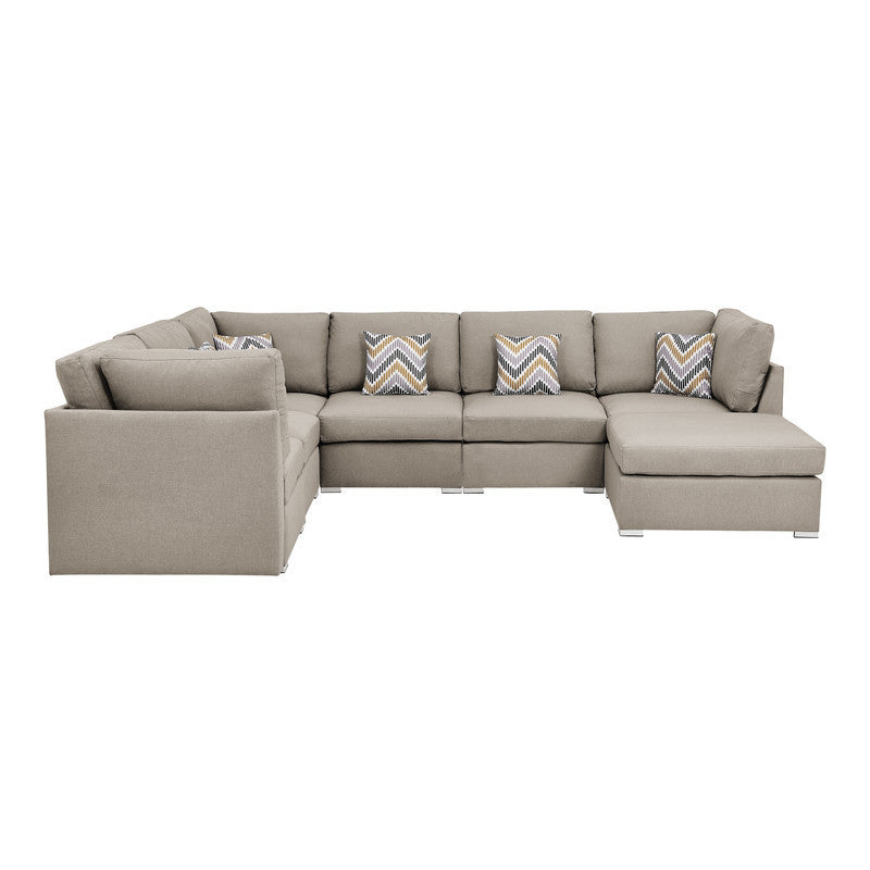 Amira Beige Fabric Modular Sectional Sofa Set with Ottoman and Accent Pillows