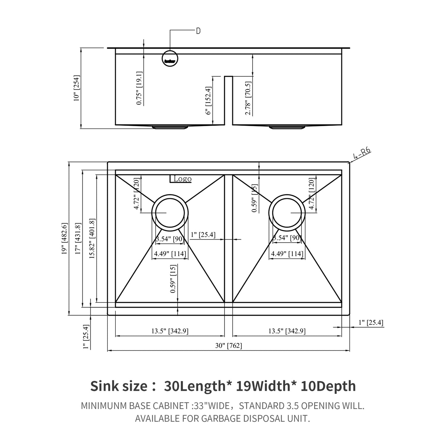 Stainless Steel Farmhouse Double Bowl Kitchen Sink with Silencer Pad