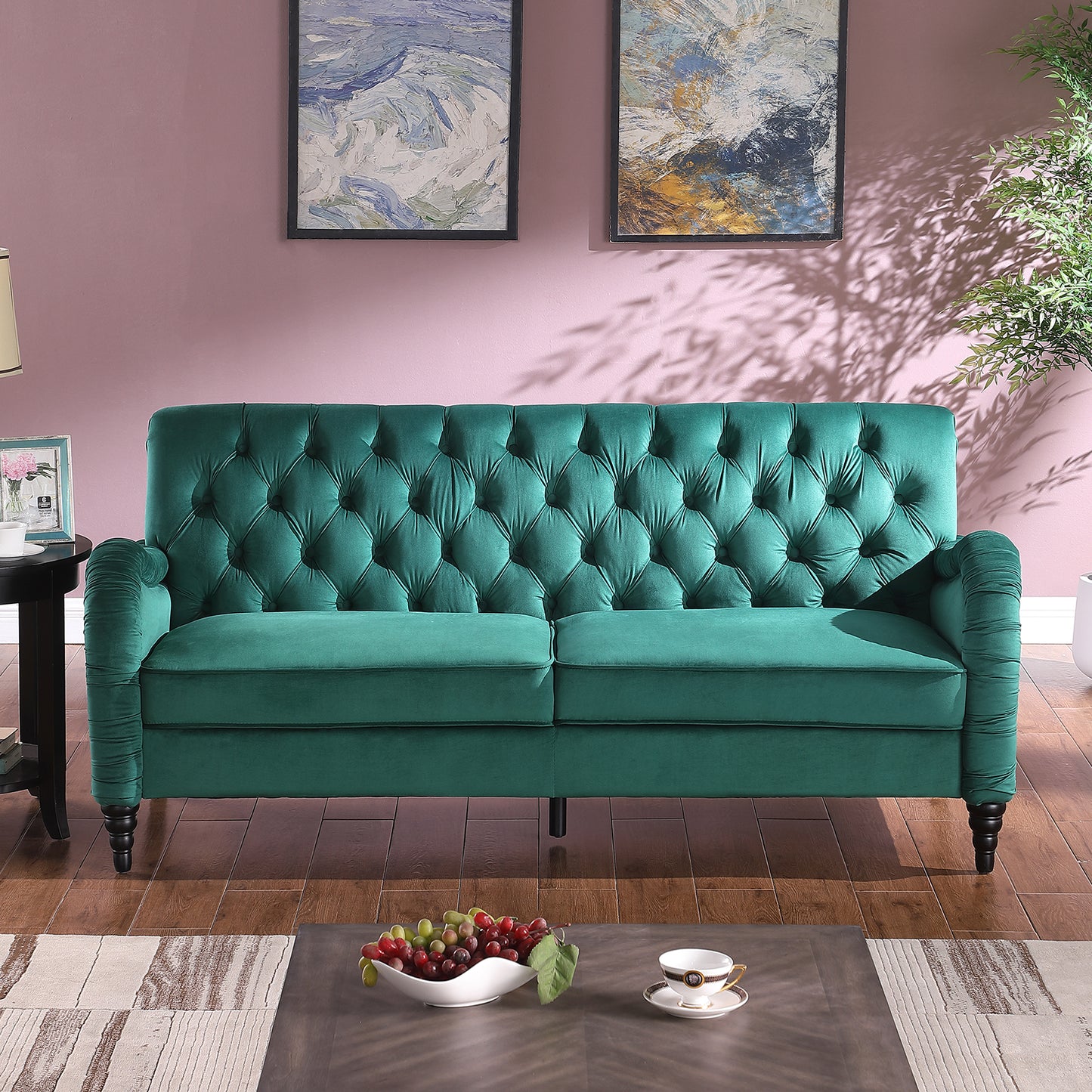 Modern Dark Green Velvet Chesterfield 3-Seater Sofa