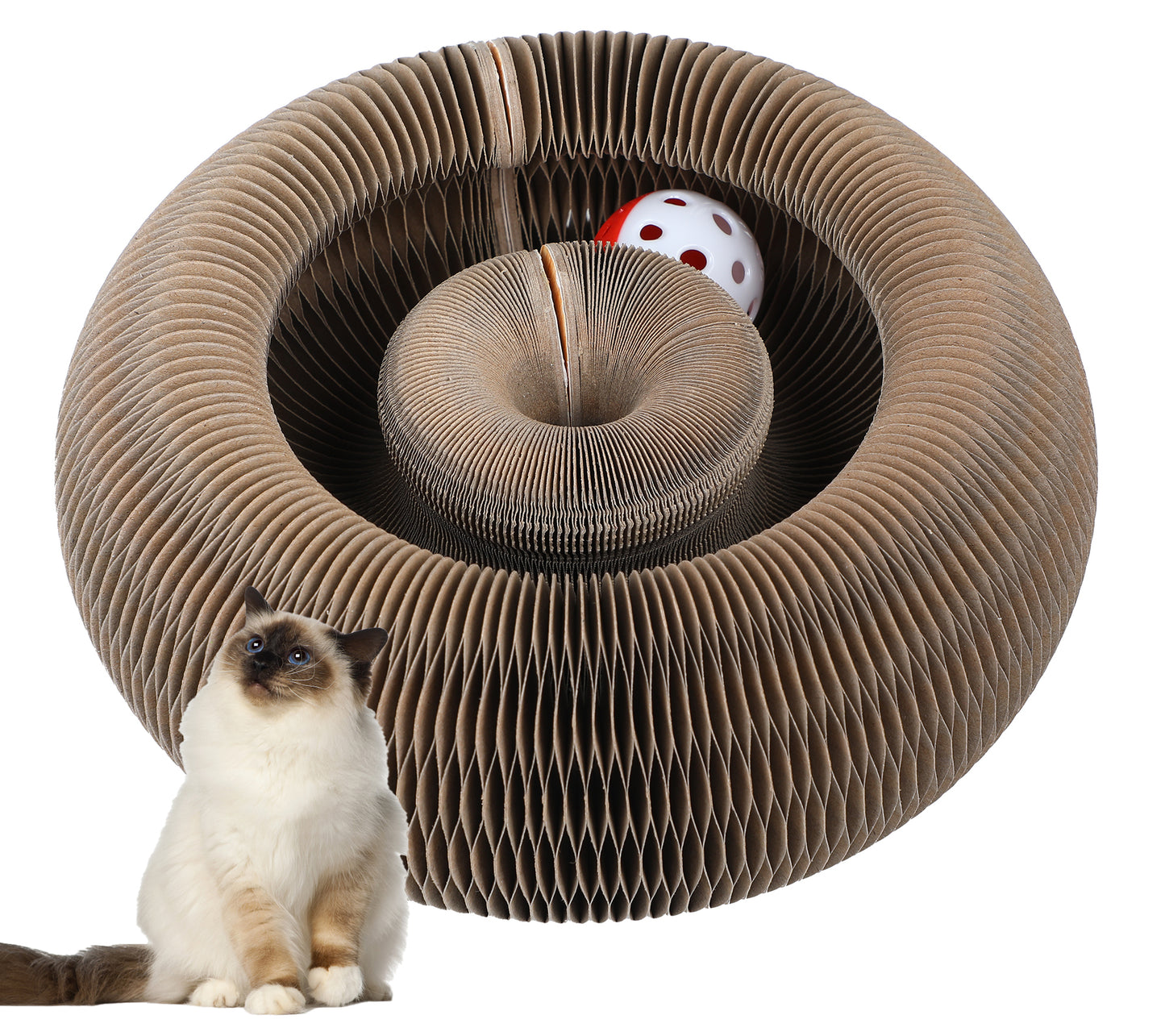 FluffyDream Magic Organ Cat Scratching Board, Interactive Scratch Pad with a Ball, Cat Scratcher for Grinding Claw, Recyclable and Durable, Furniture Protector, Retractable, Brown, Reversible