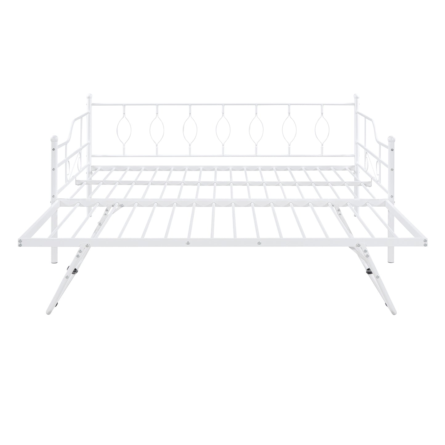 Full Size Metal Daybed with Twin Size Adjustable Trundle, Portable Folding Trundle, White(OLC SKU:MF293730AAK)