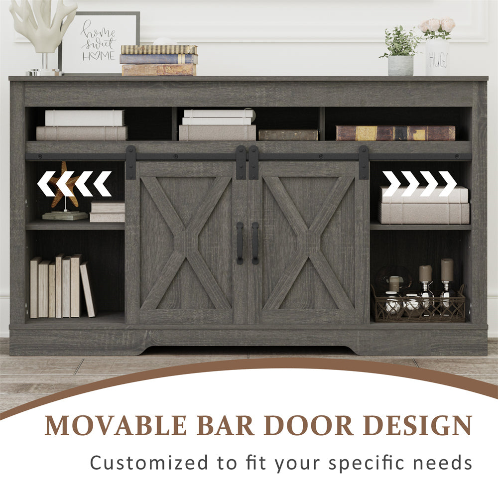 Rustic Gray Farmhouse TV Stand with Movable Barn Door Storage Cabinet