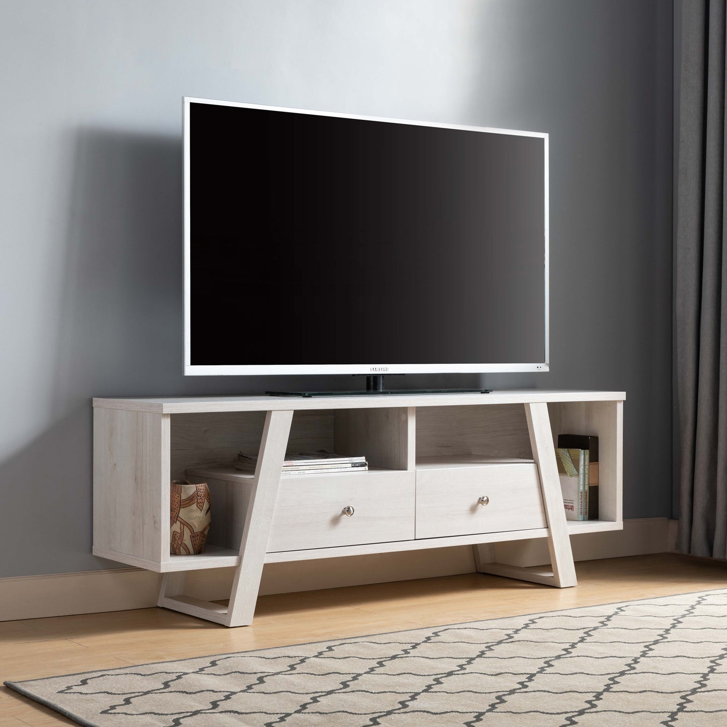 Chic White Oak TV Console with Storage Options