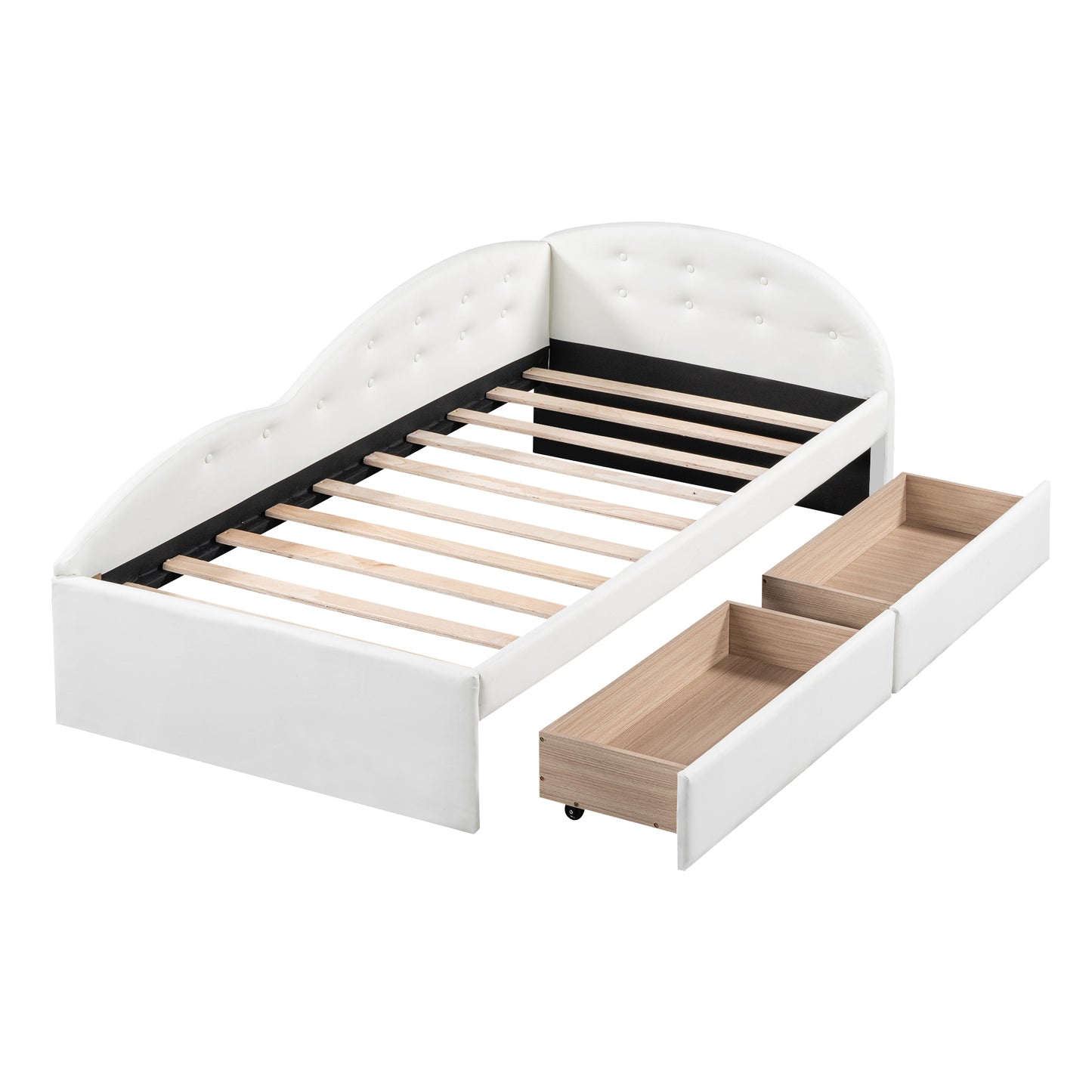 Twin Size PU Upholstered Tufted Daybed with Two Drawers and Cloud Shaped Guardrail, White