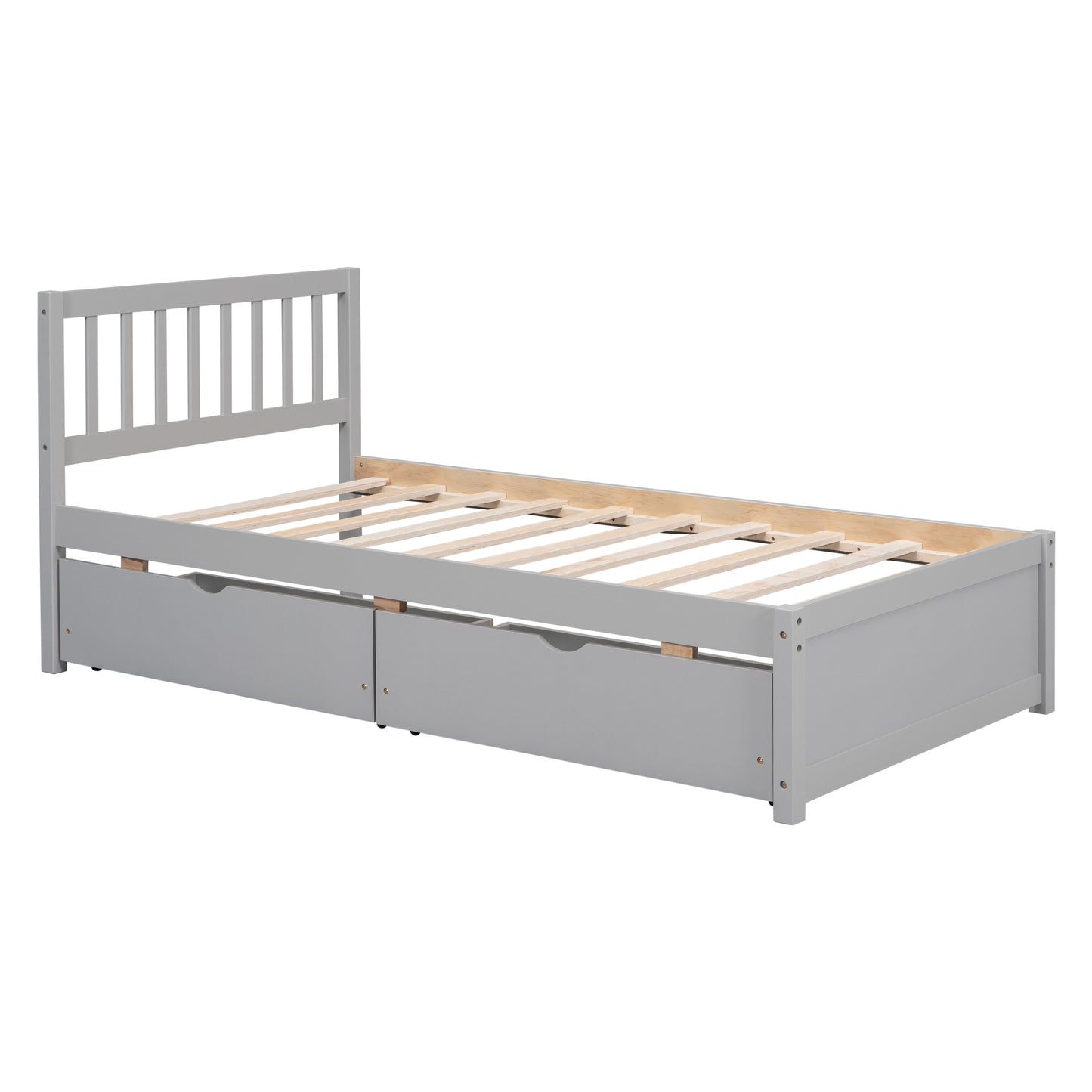 Modern Design Wooden Twin Size Platform Bed with 2 Drawers for Grey Color