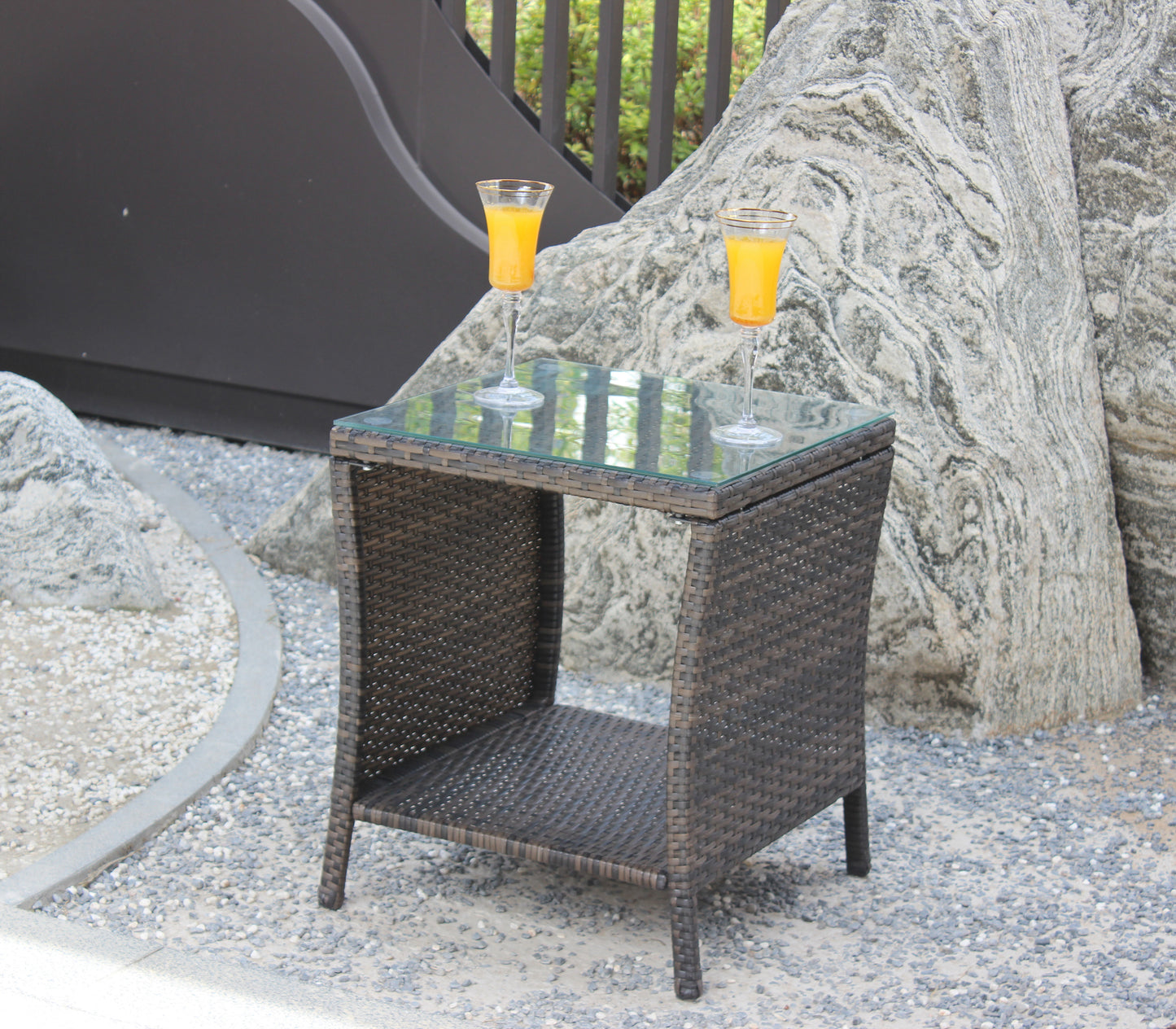 Elegant Outdoor Rattan Coffee Table with Tempered Glass Top