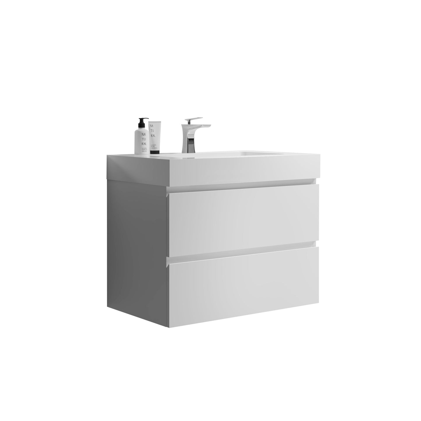 Alice 30" White Bathroom Vanity with Sink, Large Storage Wall Mounted Floating Bathroom Vanity for Modern Bathroom, One-Piece White Sink Basin without Drain and Faucet