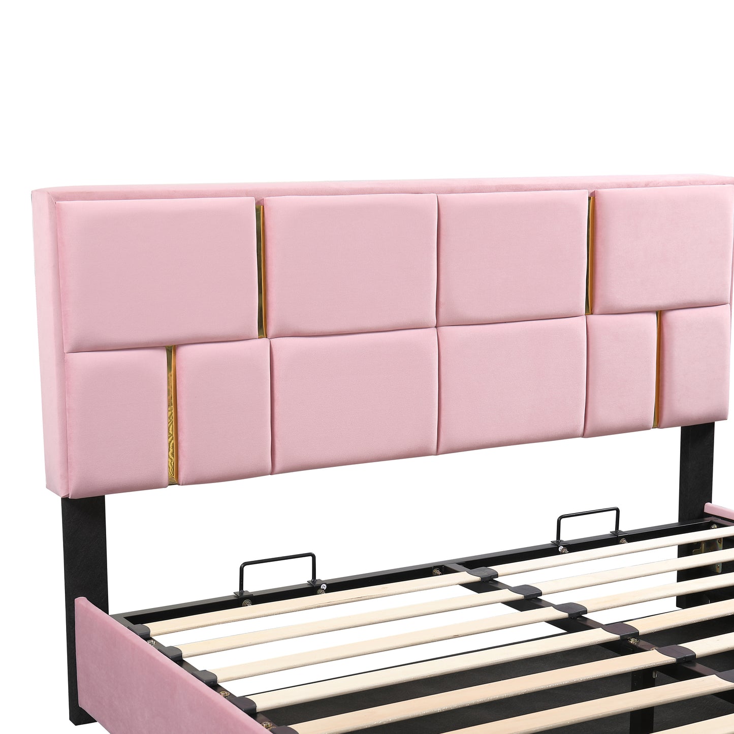 Queen Size Upholstered Platform Bed with Hydraulic Storage System,No Box Spring Needed,Pink