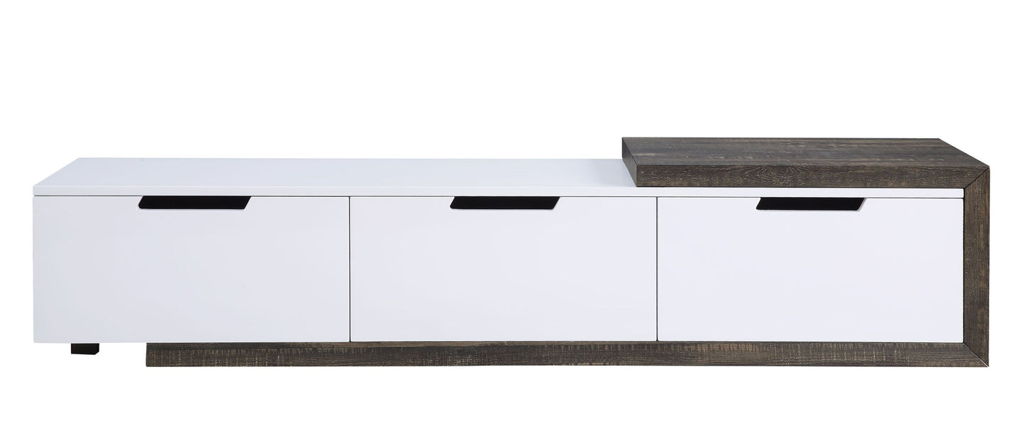 Orion TV Stand in White High Gloss & Rustic Oak with Three Drawers